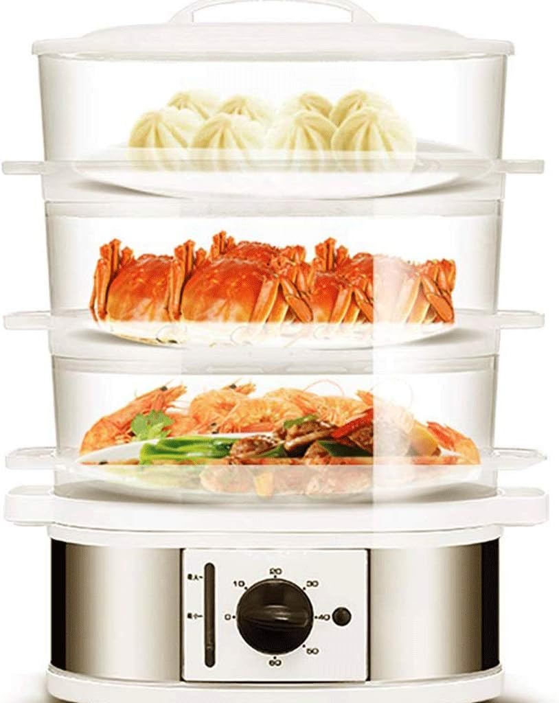 Electric Food Steamer, Vegetable Steamer 3 Layers Stackable Baskets with Timer, Diameter 32cm Blue(