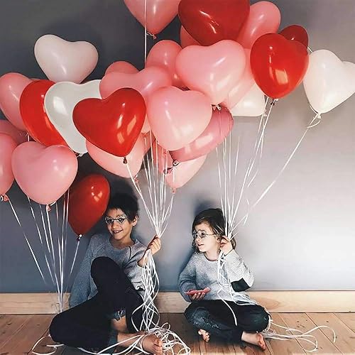 Heart Shape Latex Balloons for Valentines Day,Propose Marriage,Wedding Party(White+Red +pink)3 Style,12 Inch
