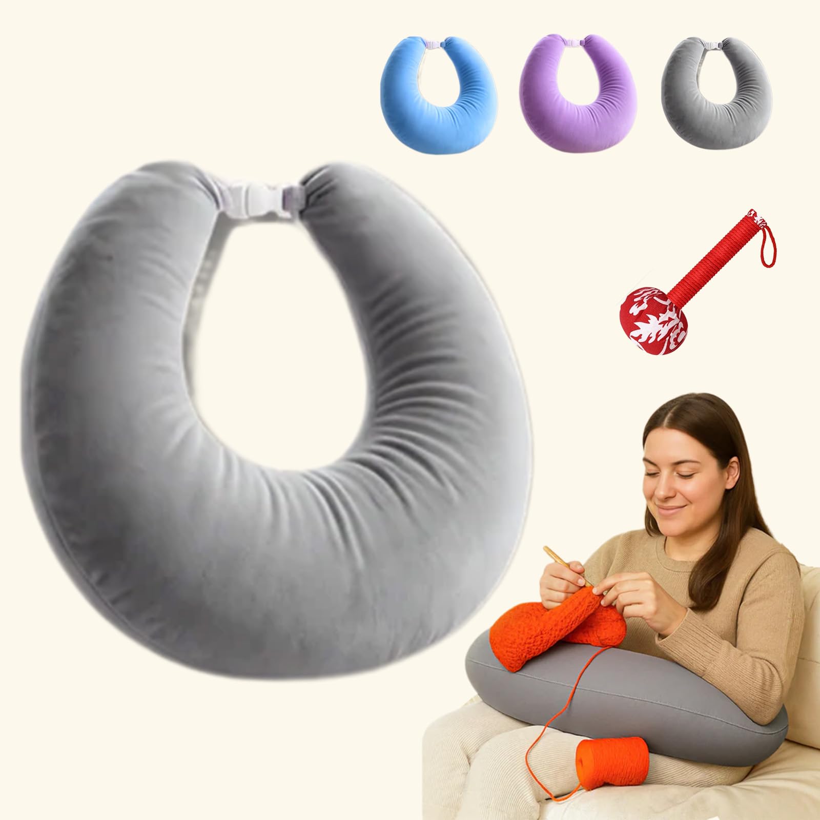 Ergonomisches Kissen Ihr Komfort VerbüNdeter FüR Kreative Momente, Lesekissen FüR Bett Und Sofa, Gaming Kissen, Zum Lesen, Spielen, Arbeiten, HäKeln, Reduziert Arm MüDigkeit (Grau)