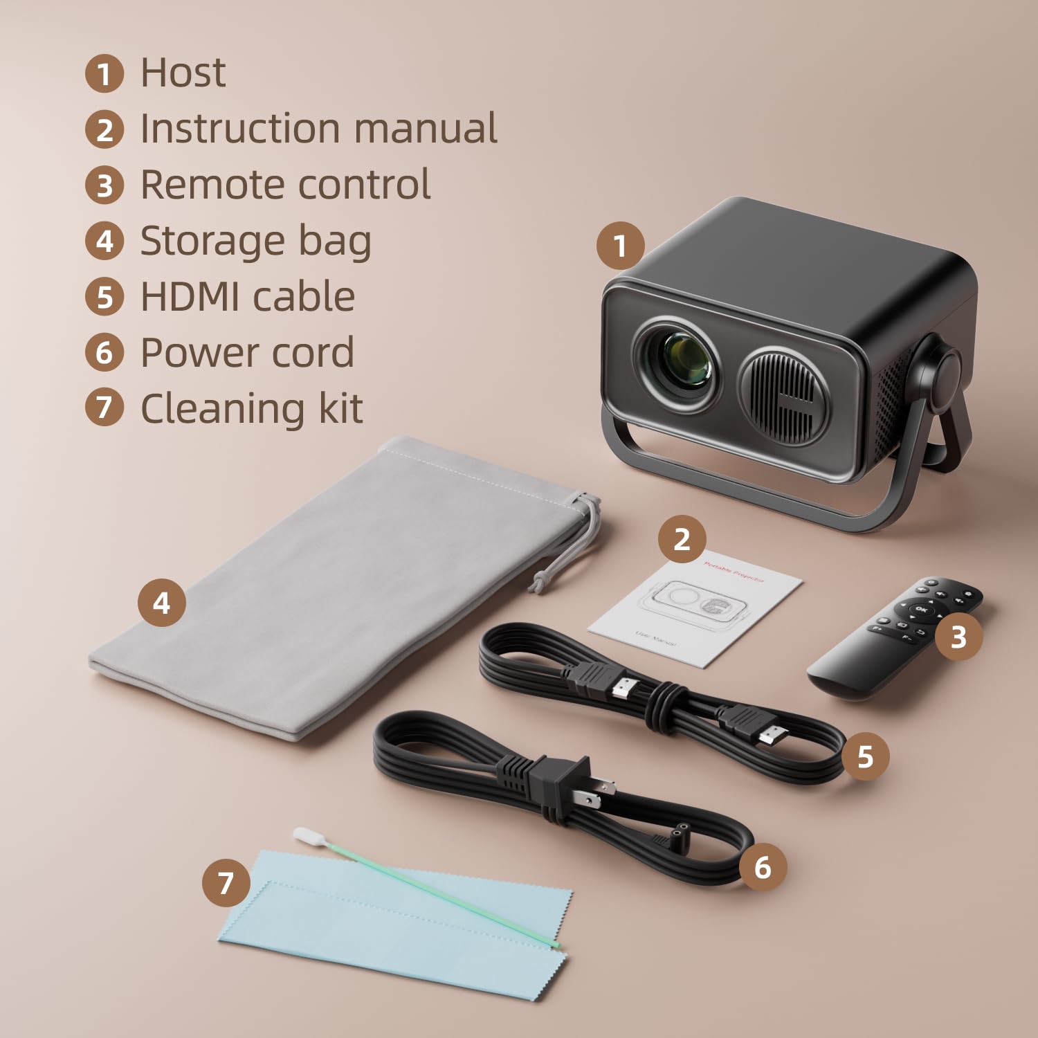 BKZ 2025 Mise à jour 360° Réglable Double Support AI Auto Keystone Electric Focus Mini Projecteur Portable avec Bluetooth 5.4, Support 1080P Projecteur de Film en Plein Air Dernière Intervention