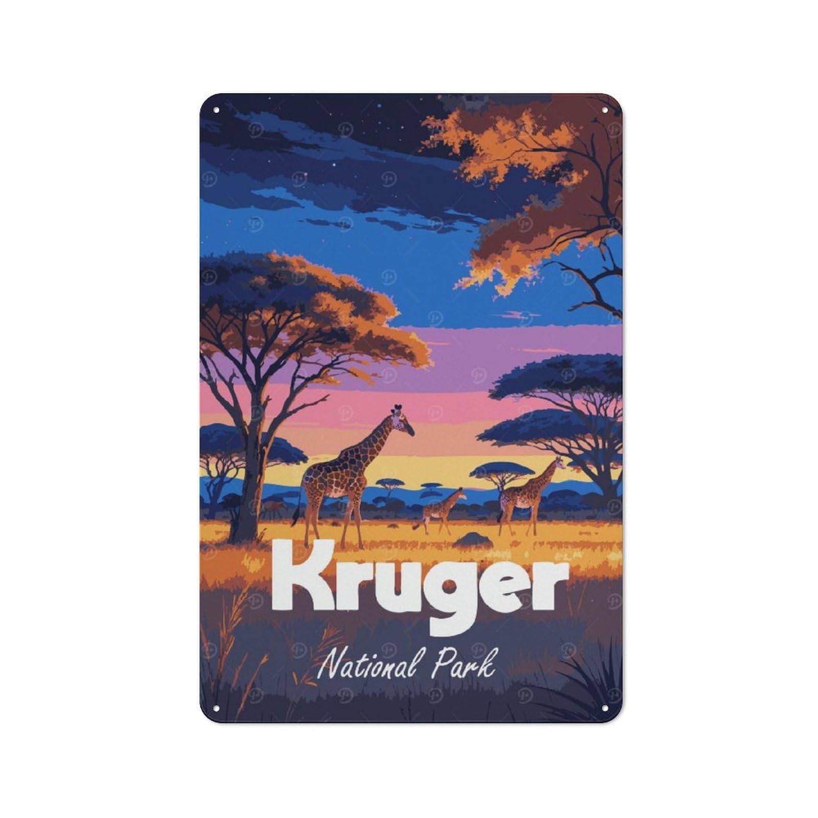 Junmoney Style-16 Vintage Kruger National Park Giraffe Landscape Art Metal Plaque 30X20cm, Diner Style Decor For Bakery, Diner, Cafe Or Family Room