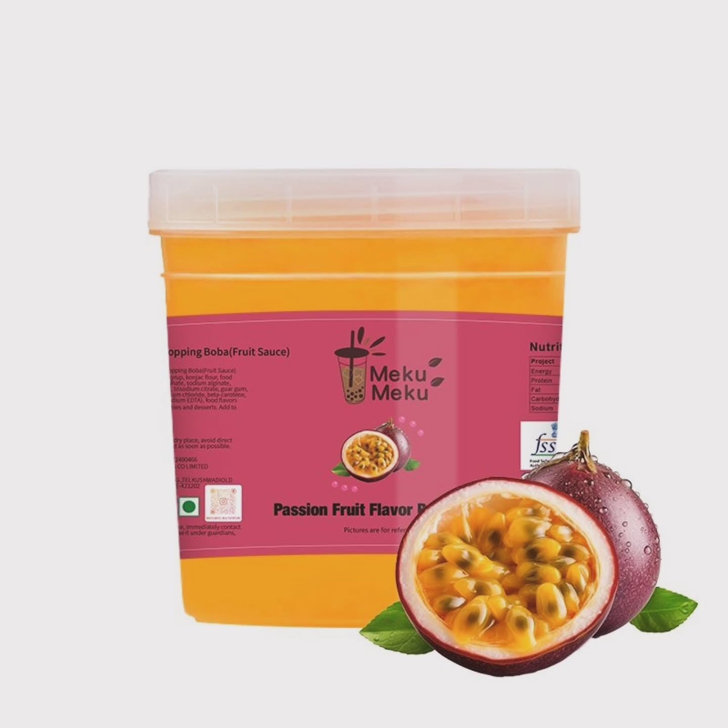 Meku Meku Passion Fruit Flavour Popping Premium Boba Pearls (1.3kg) Soft and Chewy, Perfect for Bubble Tea & More!