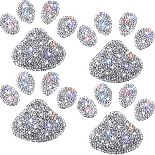 4 Pieces Crystal Car Decoration Stickers Bling Rhinestone Paw Decals White Crystal Car Stickers Bling Dog Paw Print Car Stickers for Car Bumper Window Laptops Decoration