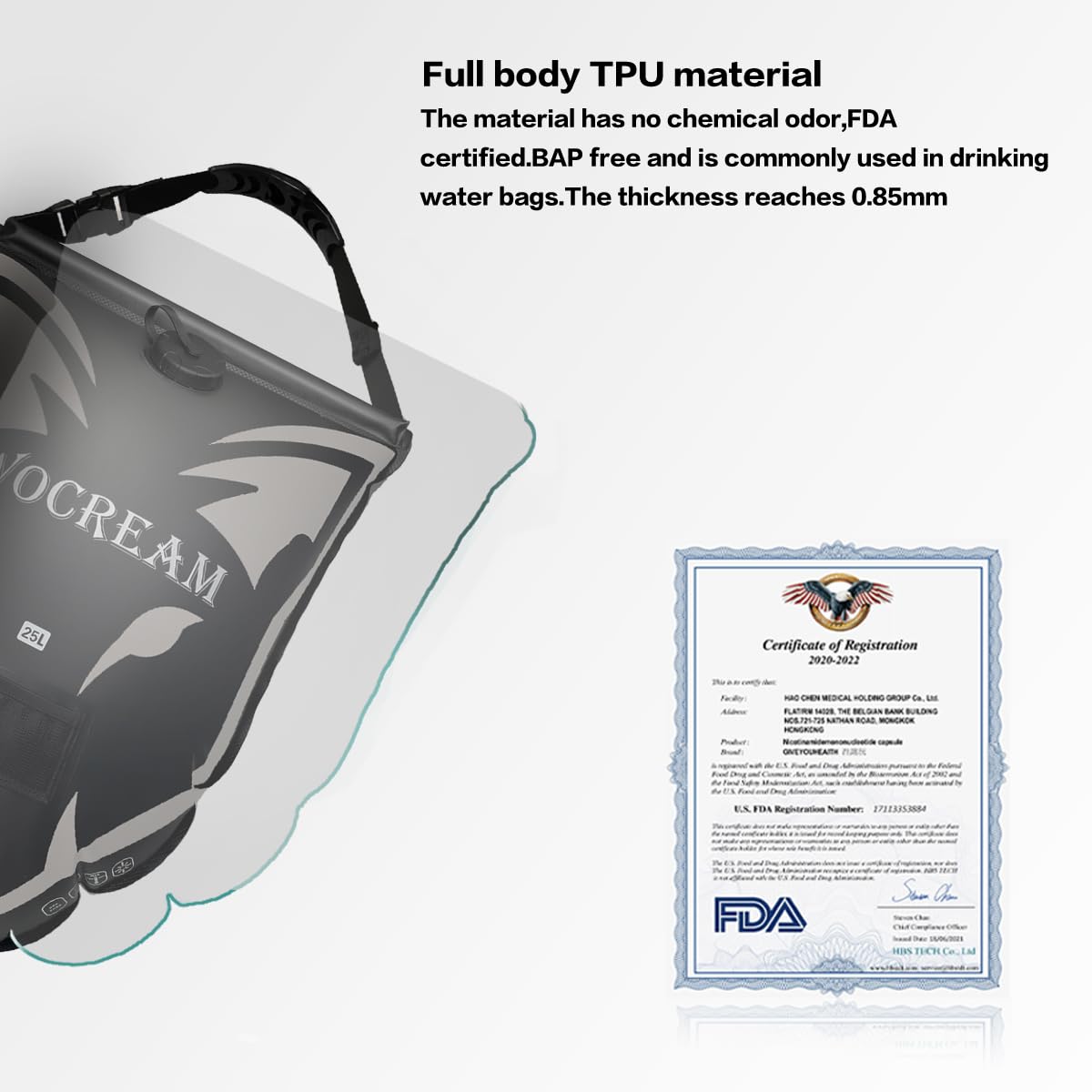 Wocream Doccia Da Campeggio Solare In TPU, 25L, Con Testa A Lupo, Tubo Flessibile E Sensore Di Temperatura, Per Spiaggia E Trekking