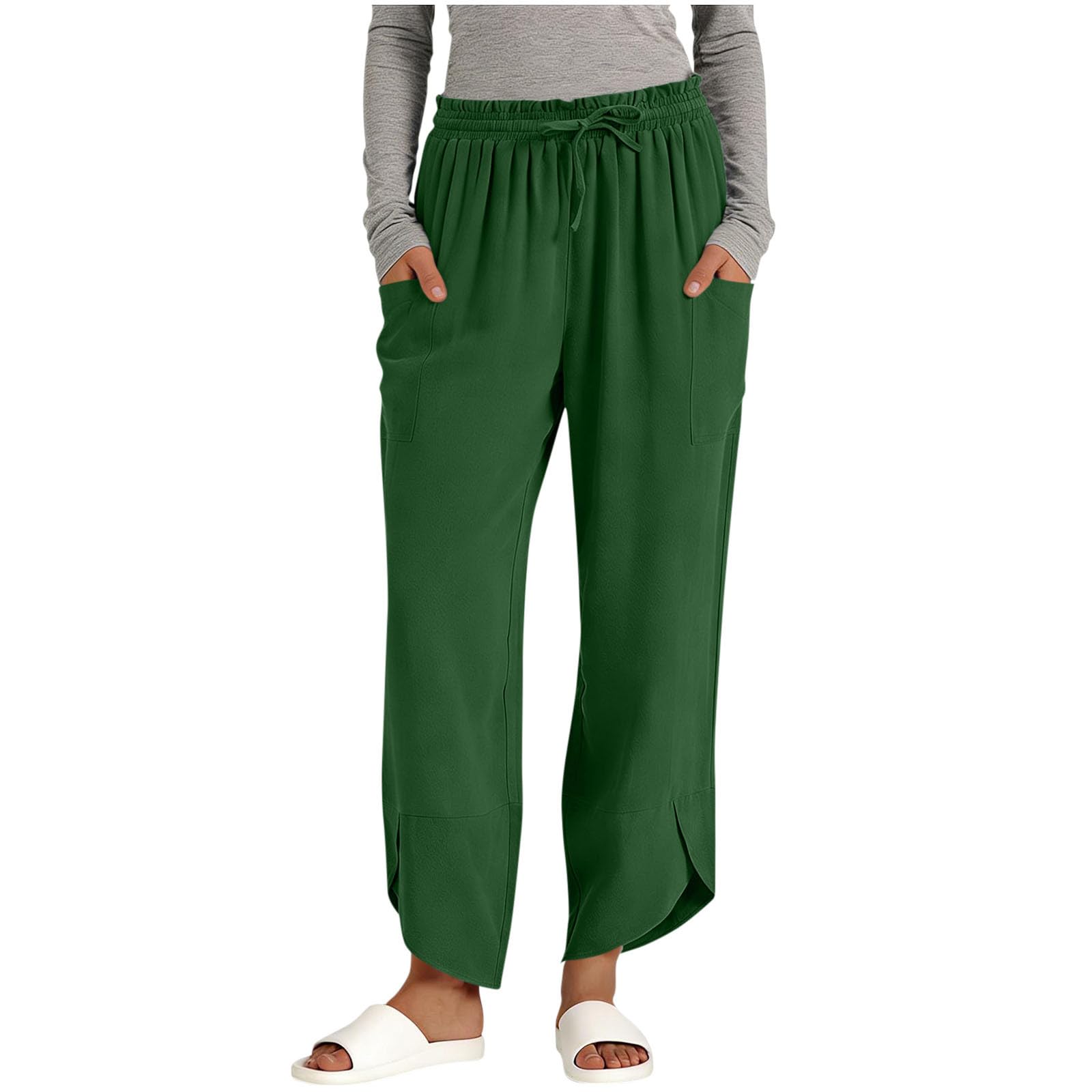 Pants for Women Wide Leg Palazzo Pant 2026 with Pockets Summer Casual Loose High Waisted Flowy Cropped Beach