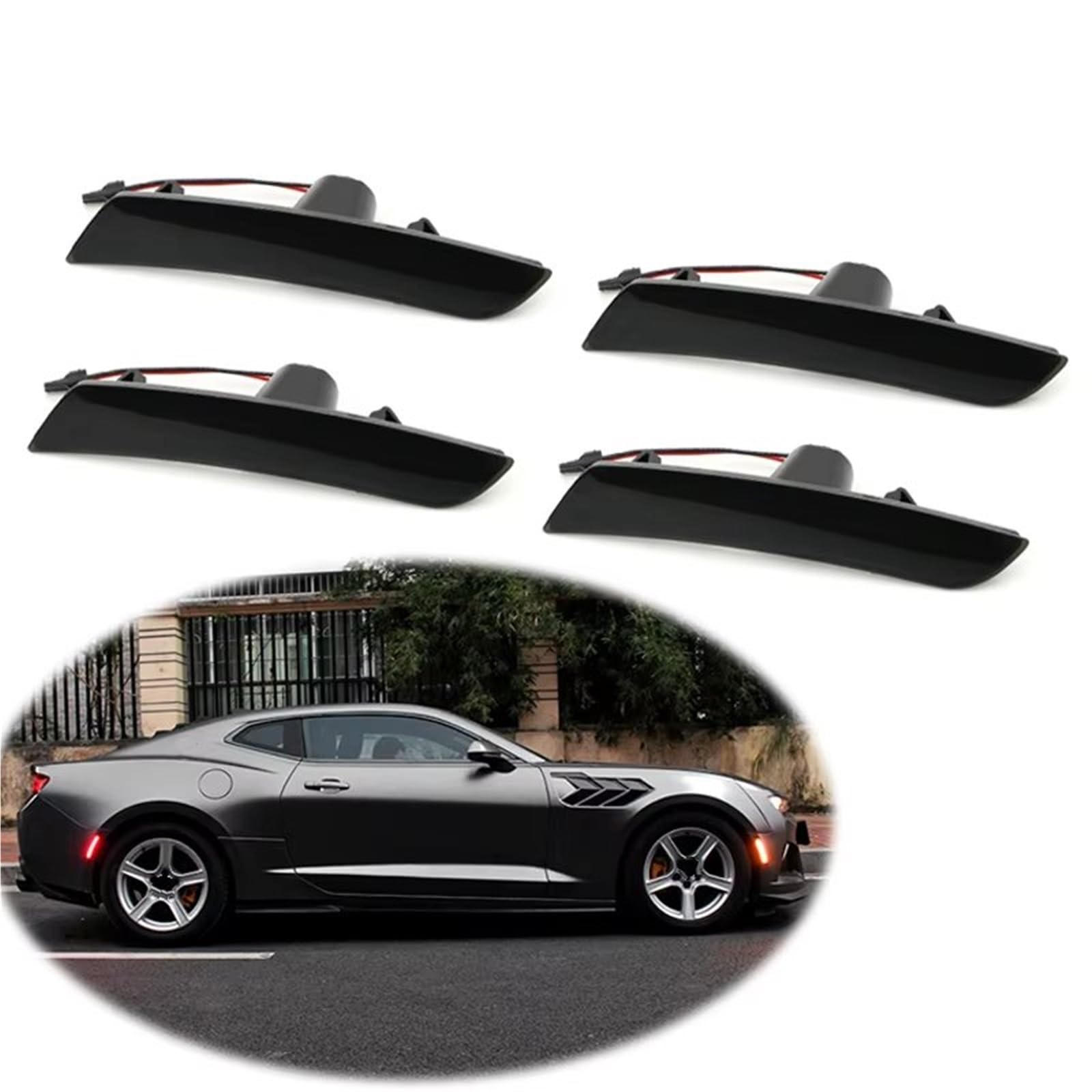 intermitente automóvil Para 6.a Generación Para Chevy Para Camaro 2016-up Lente Ahumada Delantera Ámbar Trasera LED Roja Indicador Lateral Coche Kit(Amber Red)
