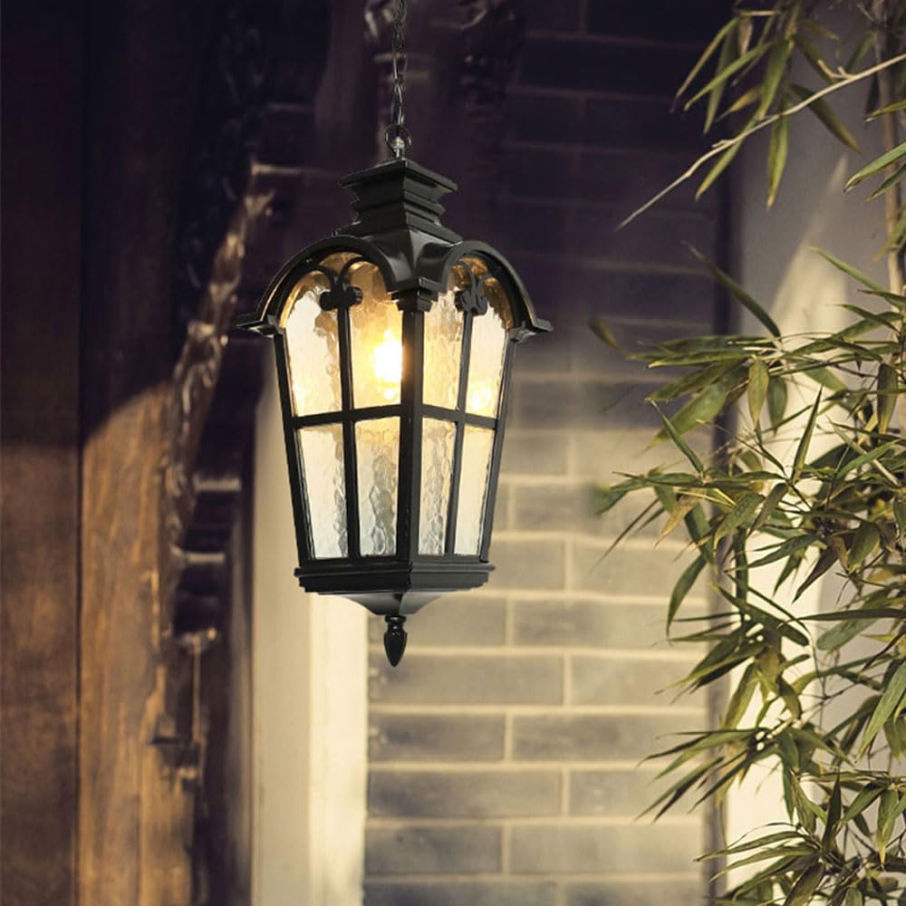Zewnętrzna lampa sufitowa odporna na deszcz, metalowa lampa wisząca w stylu vintage, z wykończeniem z olejowanego brązu i matowego szkła, wisząca lampion na werandę lub taras, do montażu na ścianie