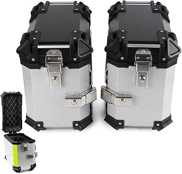 Side Cases - Black Hard Saddlebags for Motorcycle & Scooter Trunk, 38L Universal Motorcycle Case Panniers - Silver, Size A