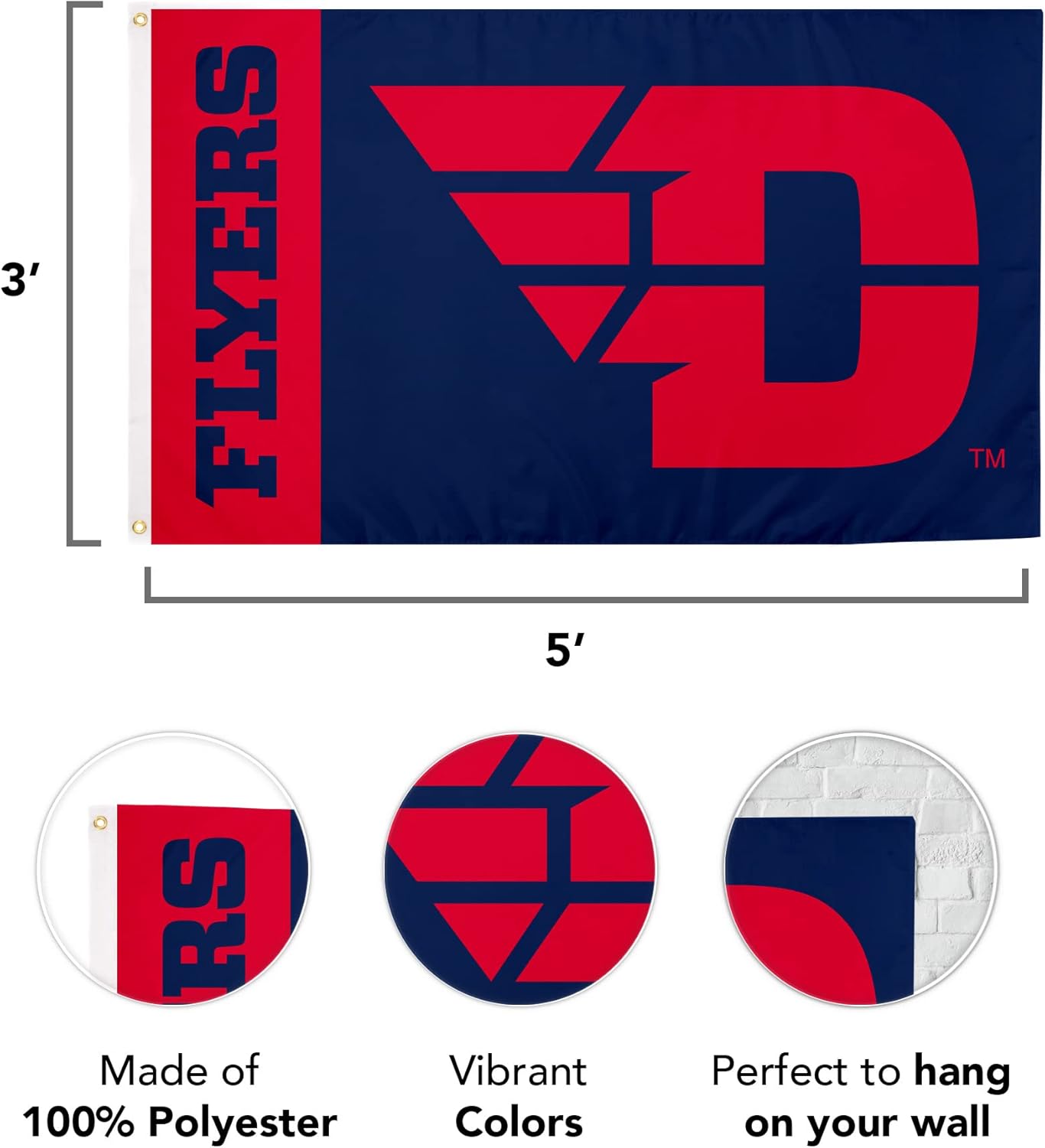 Desert Cactus University of Dayton Flag Flyers UD Banners 100% Polyester Indoor Outdoor 3x5 feet Flags (Team Name) - Image 3
