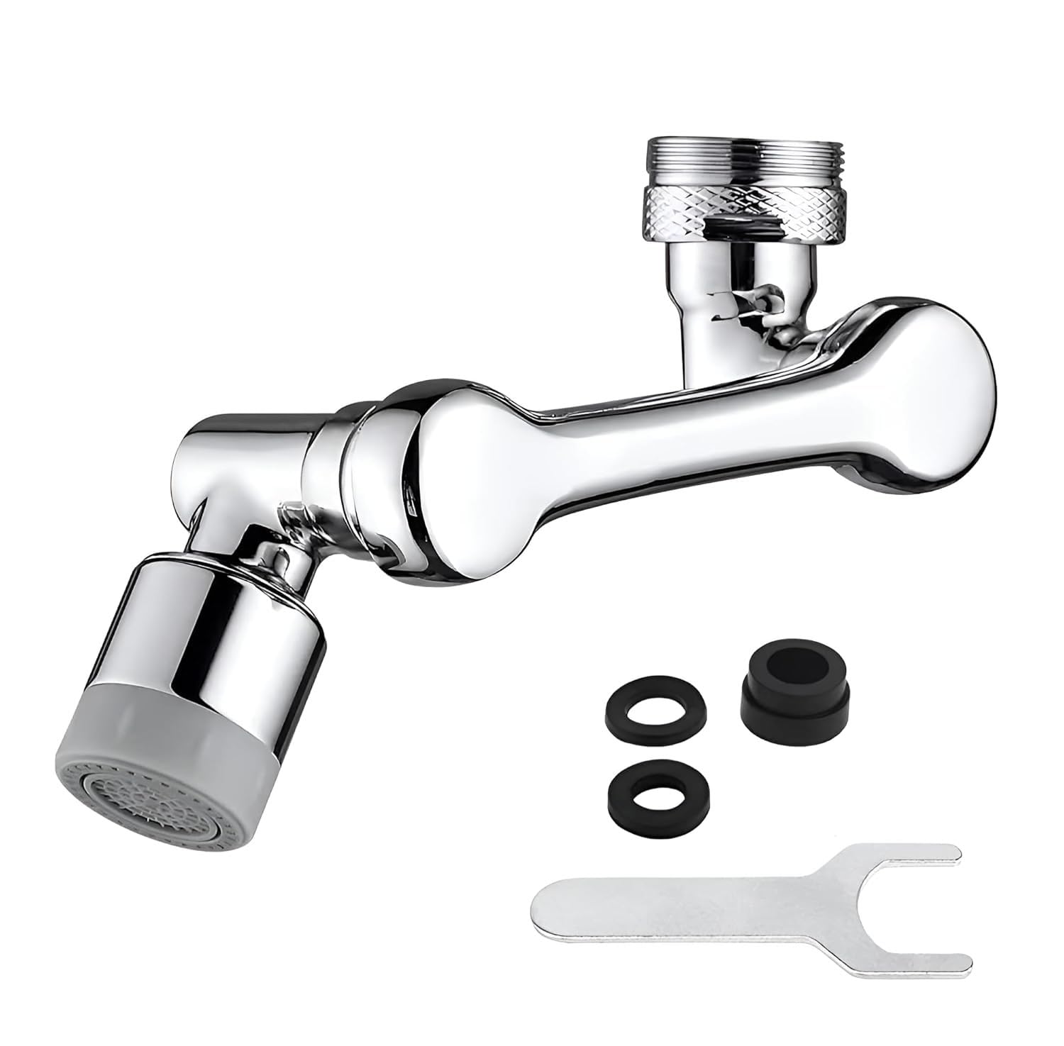 Universal 1080° Swivel Robotic Arm Faucet Extender - ABS Plastic Chrome Finish Tap Sprayer Attachment with Filter - Sink Extender for Kitchen & Wash Basin-image-35