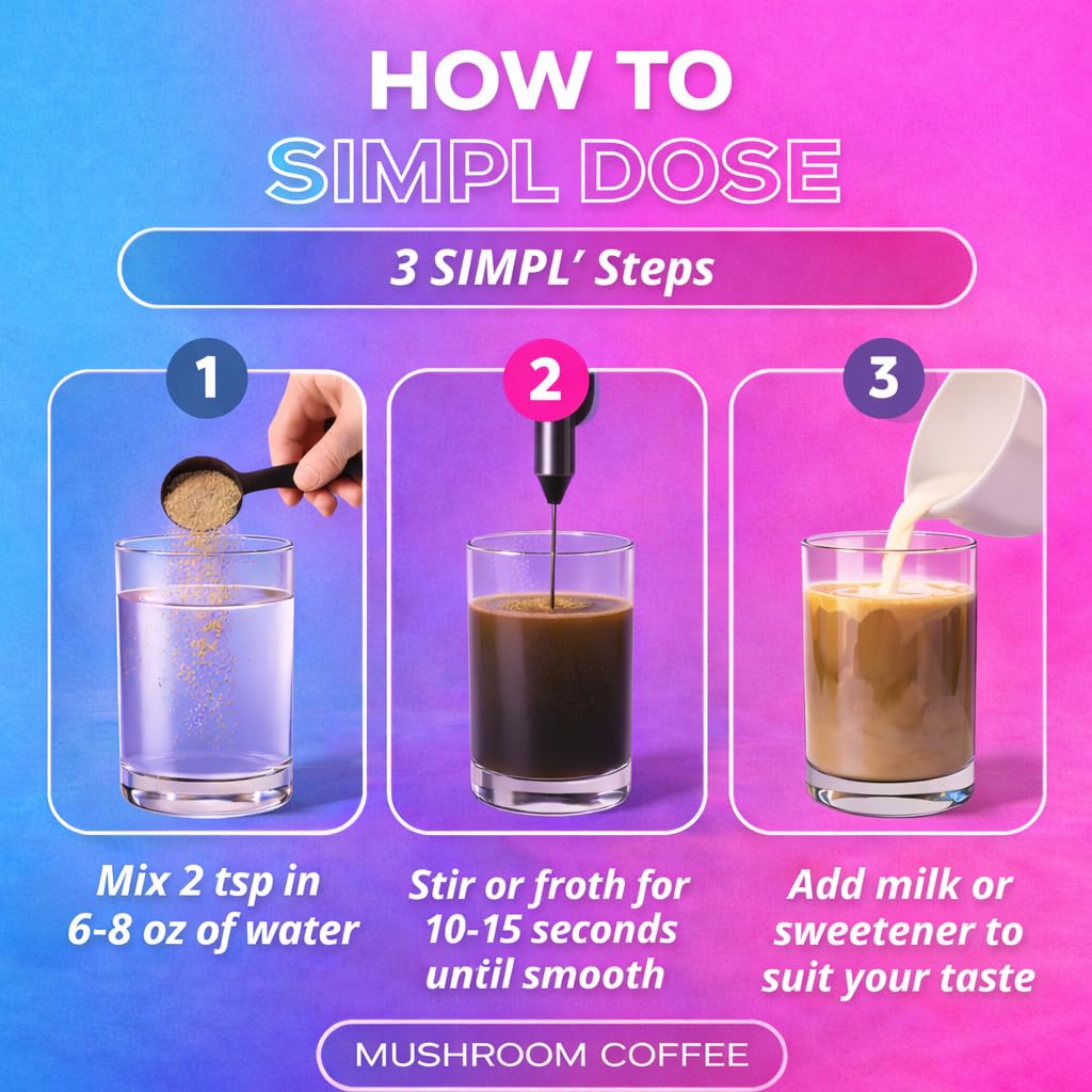 SIMPL DOSE Mushroom Coffee (55 Servings) – Premium Everyday Coffee | 8 Blend Instant Mushroom Coffee with Lion’s Mane, Chaga, Cordyceps, Reishi & More - Image 5
