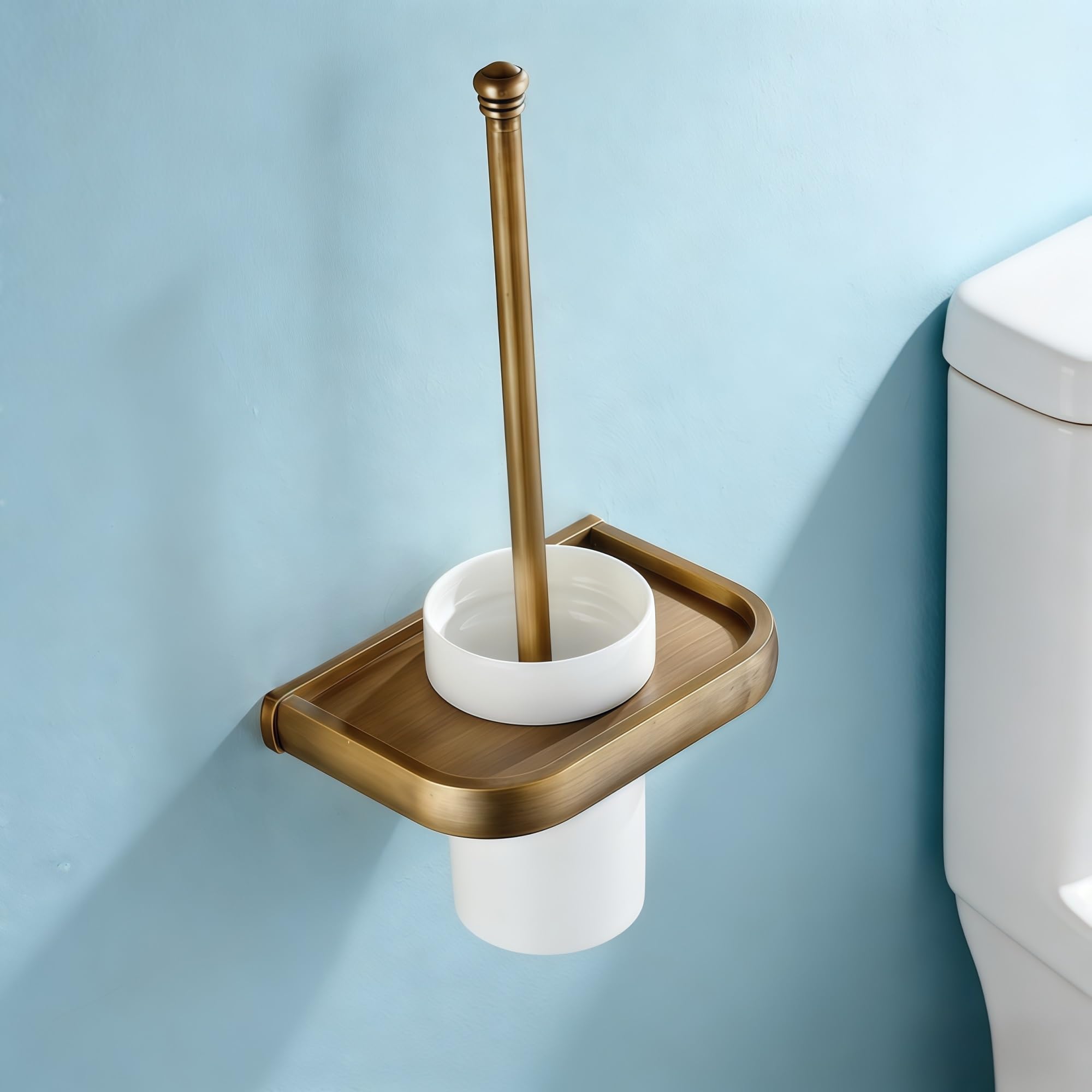 Escobillas de Baño,Escobilla WC, Cepillo de Baño y Soportes, Base Cerámica, Latón, Retro