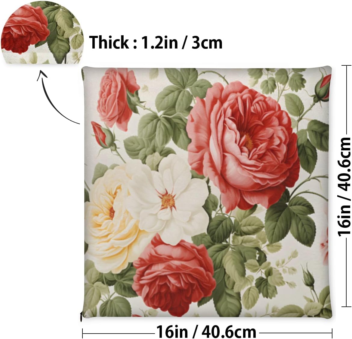 Chair Pads Beautiful Rose Floral Chair Cushions Fabric Chair Pillow, Comfort Softness Seat Cushion for Dining/Office Chair,Flowers Thicken Chair Padding for Refurbishment 16x16