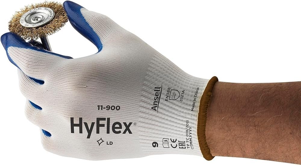Ansell Hyflex 11-900 Oléofogs Work Rękawiczki, odporne na ścieranie, ochronę mechaniczną i ryzyko przemysłowe, rękawiczka bezpieczeństwa kobiet, myjna, niebieska, rozmiar M (12 par)
