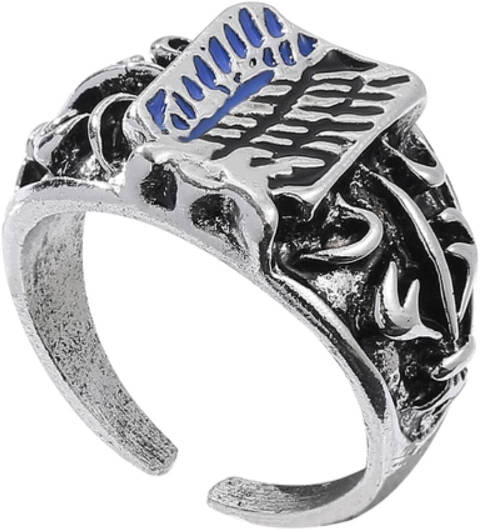 VEERJIRings for Men Women, Jewelry Exquisite Earrings,with Gift Wrapped,Japan Anime Attack on Titan Enamel Ring For Fans Adjustable Fashion Ring Vintage Punk Cosplay Jewelry Cool Fans Souvenir Gift ( Color