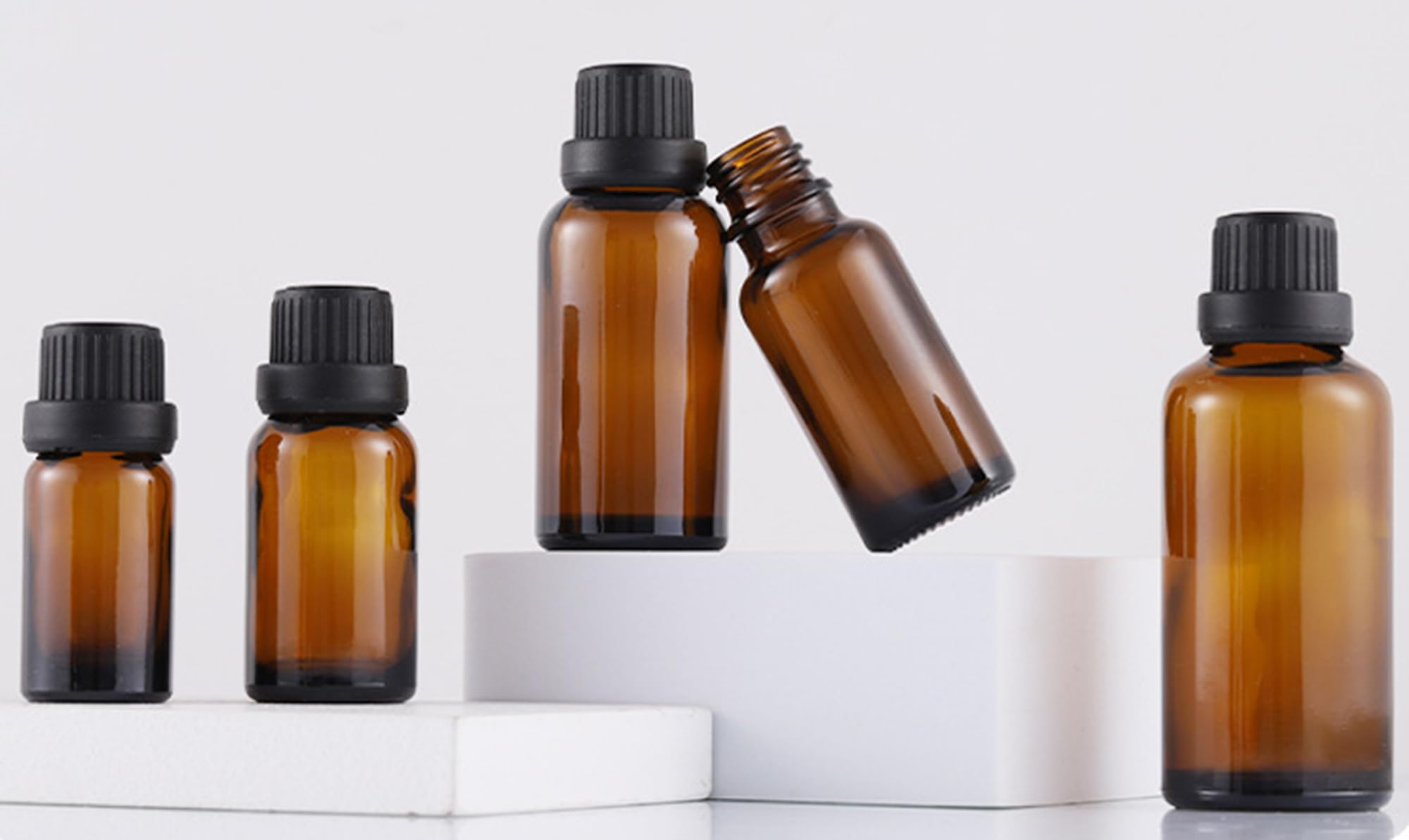 Amber Glass Storage Bottles with Orifice Reducer Caps