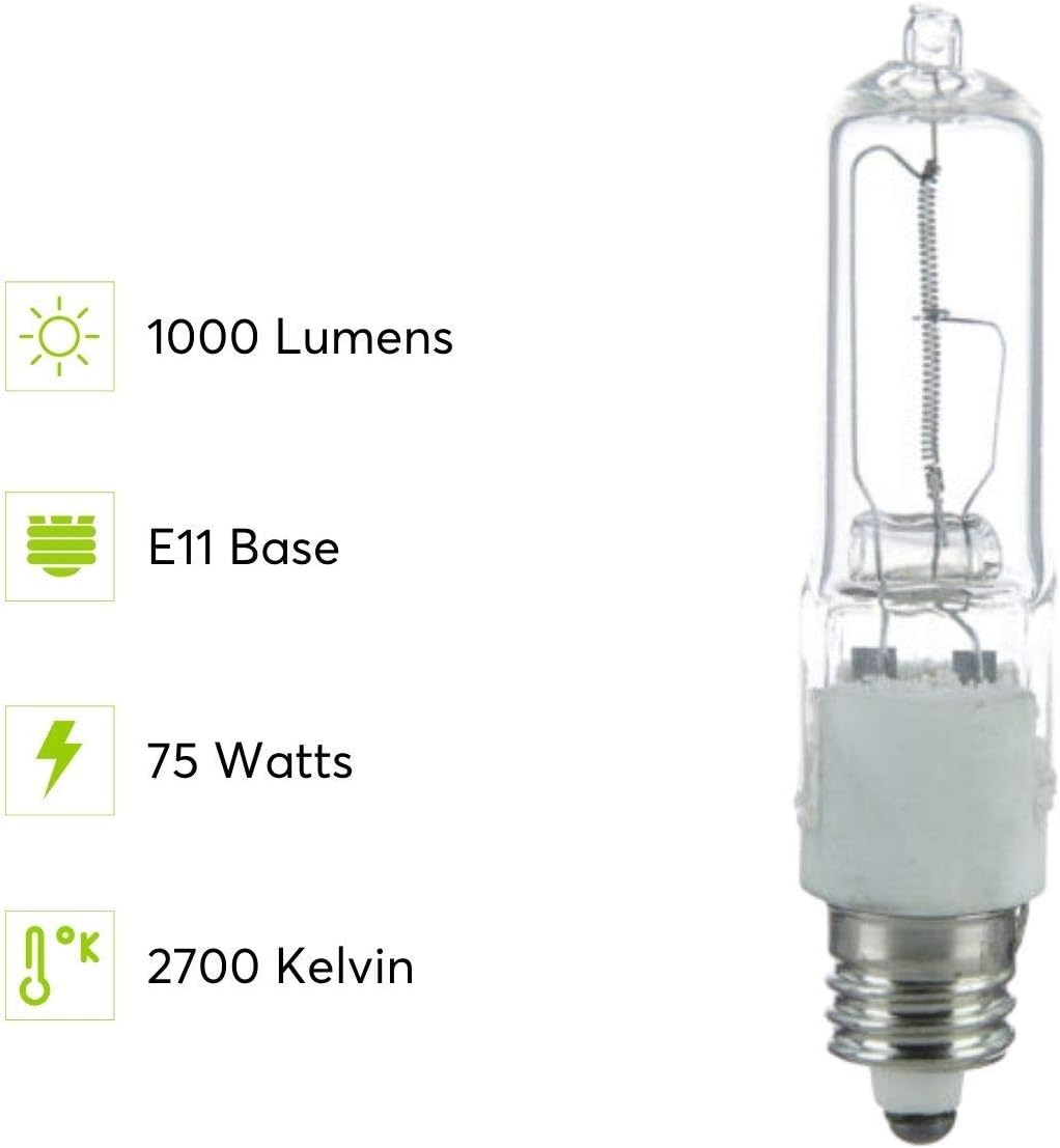 Sterl Lighting – 75 Watt E11 Base T4 Long Lasting High Output Chandelier Pendant Light Sconce Halogen Mini Candelabra Bulb JD E11 120V 75w 2.2Inch 1000Lm 2700K Warm White Clear – 4 Pack