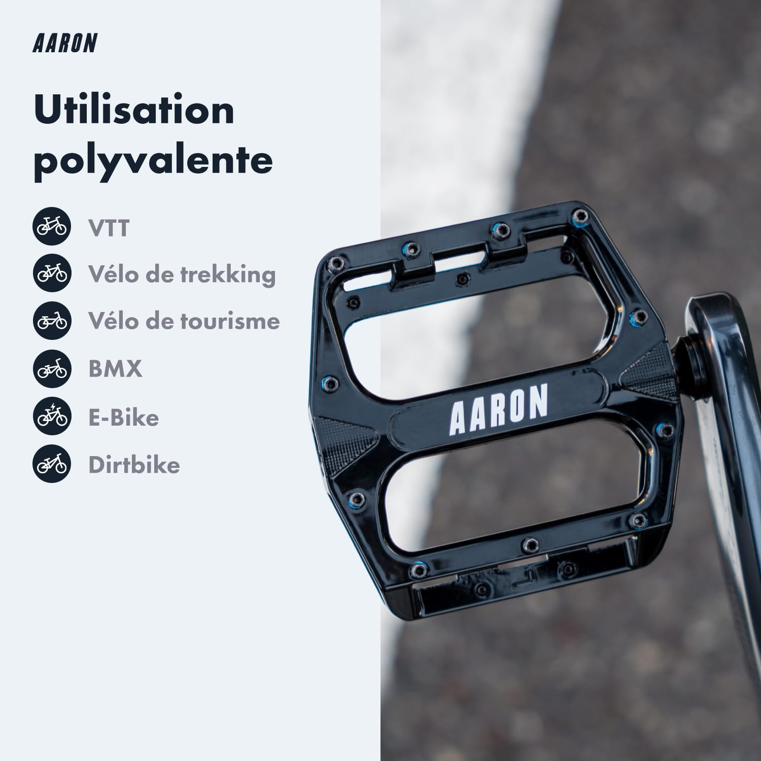 AARON - Pédales de VTT Rock - en Aluminium/à Plateforme - avec roulements à Billes industriels étanches/Picots Amovibles antidérapants - pour vélo électrique/VTT/VTC/Autre