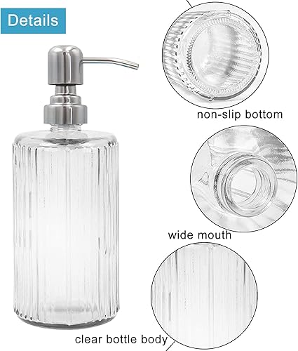 Miniatura 3 de Dispensador de jabón de manos de 17 onzas, dispensador de jabón de vidrio transparente con bomba de repuesto larga, botella de bomba de loción