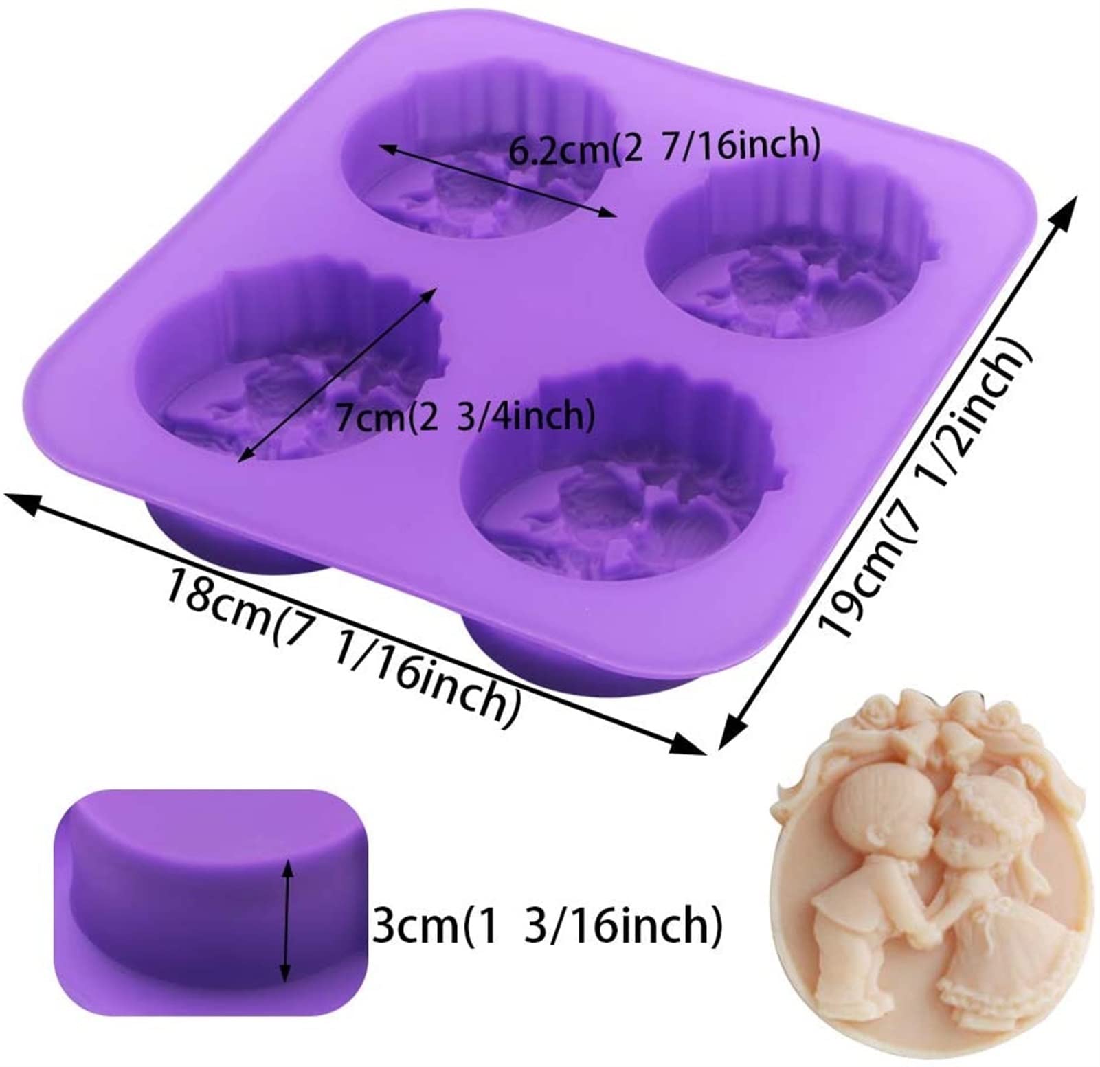 NURCIX CAREG Molde de silicona compatible con moldes de pastel de jabón Pudín Jelly Pasty Herramienta for hornear 4 agujeros Chicos y niñas Ángel Forma
