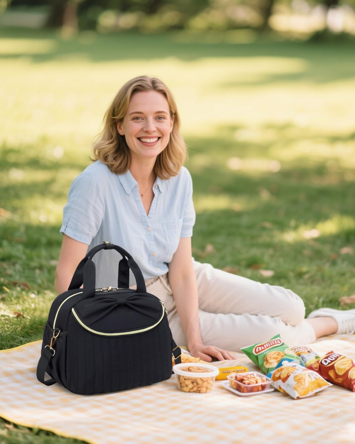 Bluboon Lunch Box for Women,Large Insulated Lunch Bag with Shoulder Strap,Adult Lunch Tote Teacher Nurse, Bow Lunch Cooler Gifts for Work Picnic Travel, Black (Black) - Image 5