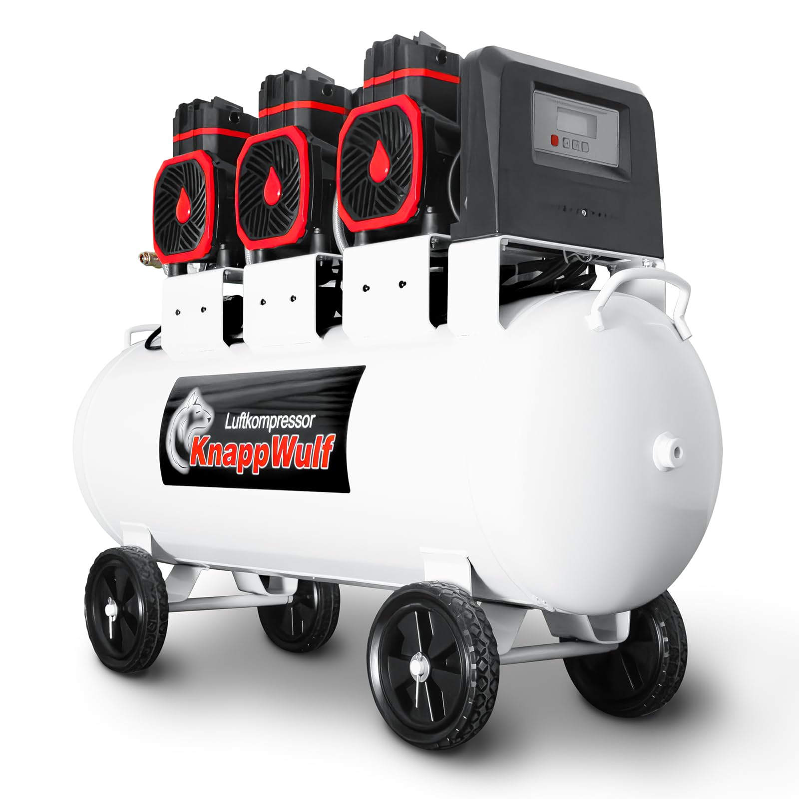 KnappWulf Compresor susurro, 10 bar, caldera de 100 L, 230 V, 3300 W, 754 L/min, sin aceite, incluye separador de agua, regulador de presión, válvula de descarga de agua de condensación, compresor de