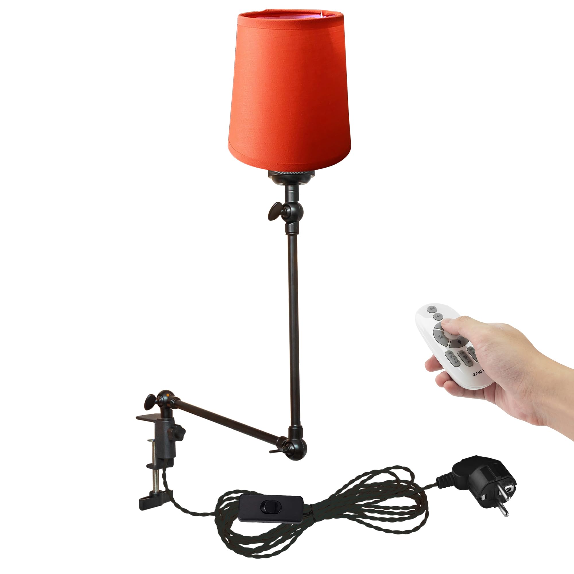 Retro Klemmleuchte, Dimmbar Clip auf Schreibtisch Leselampe, Clamp Nachttischlampe mit Flexarm, 1x E27 Fassung max. 60 Watt für Schreibtisch, Nachttisch, Regal- Orange TD0626