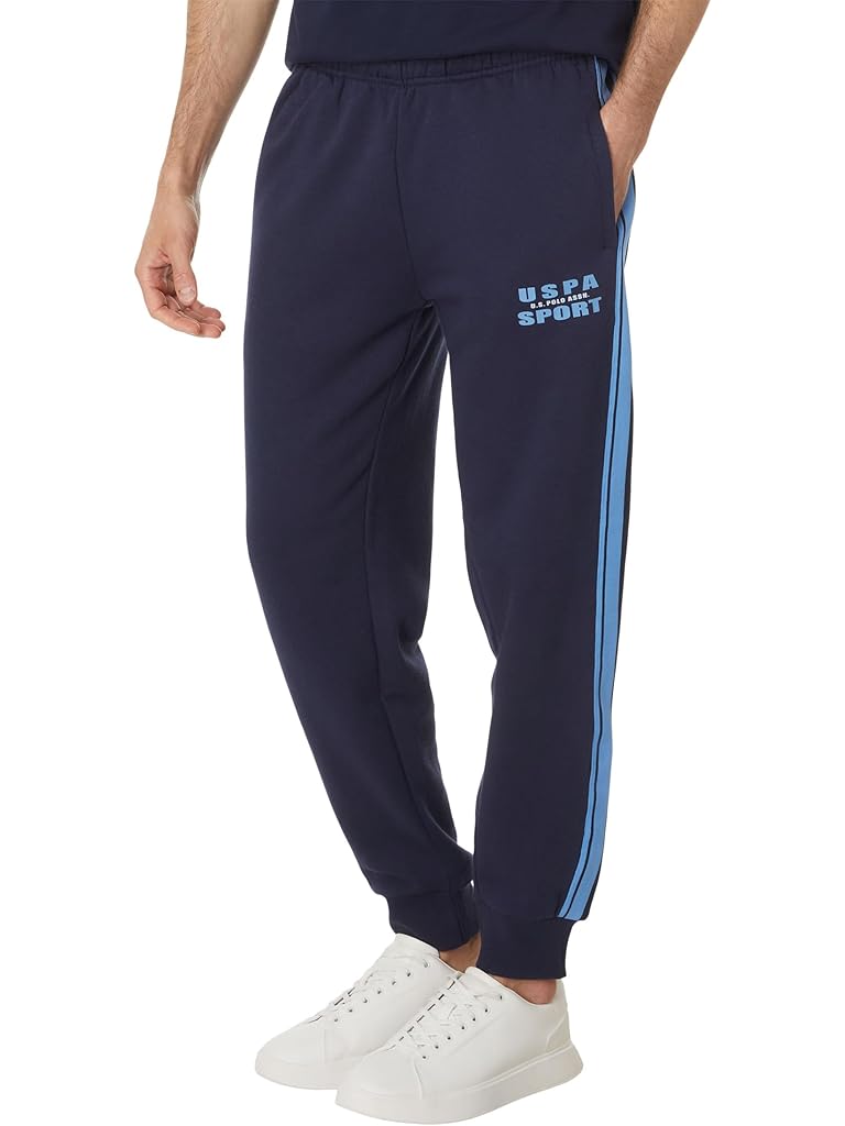U.S. POLO ASSN. Fleece Knit Jogger Track Pants w/ Side Stripe Tricot Tape