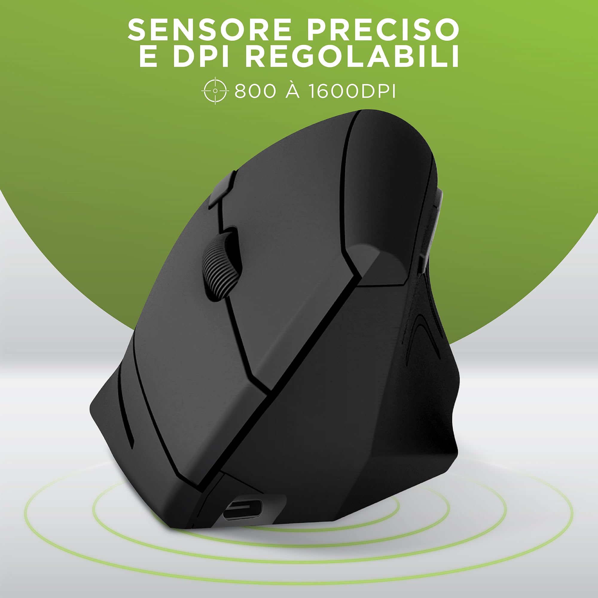 T'nB - Mouse Verticale Ergonomico Wireless, Inclinazione 53°, Riduce il Dolore al Polso, Bluetooth/USB-A, Tasti Avanti/Indietro, Comfort Ottimale - Nero