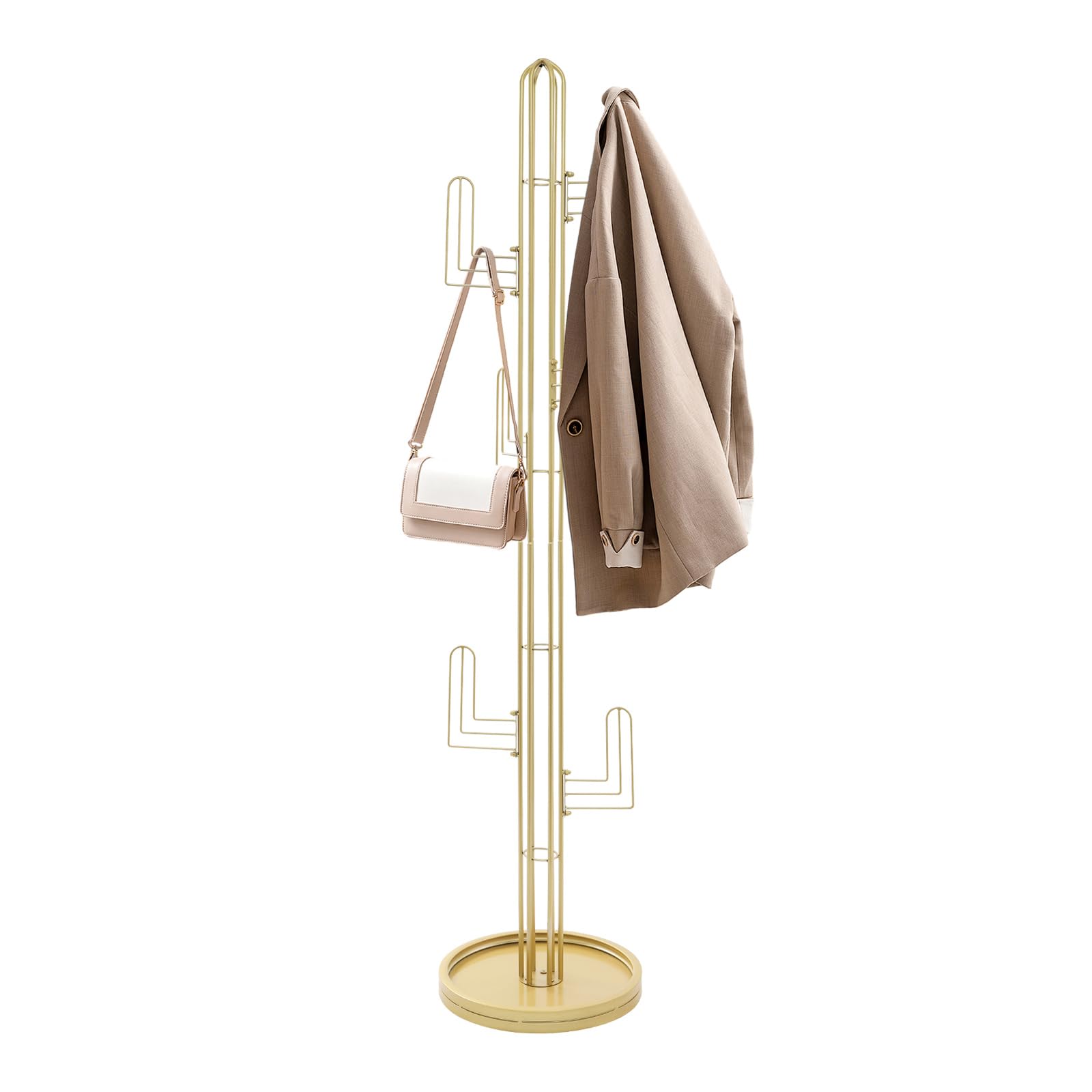 Treliamd Clothing Rack Stand,Freestanding Coat Rack With Stable Round Base Cactus Shape For Clothes Hats,Bags,Cactus Shape Clothing Stand For Entryway Hallway,Bedroom,Metal (Gold)
