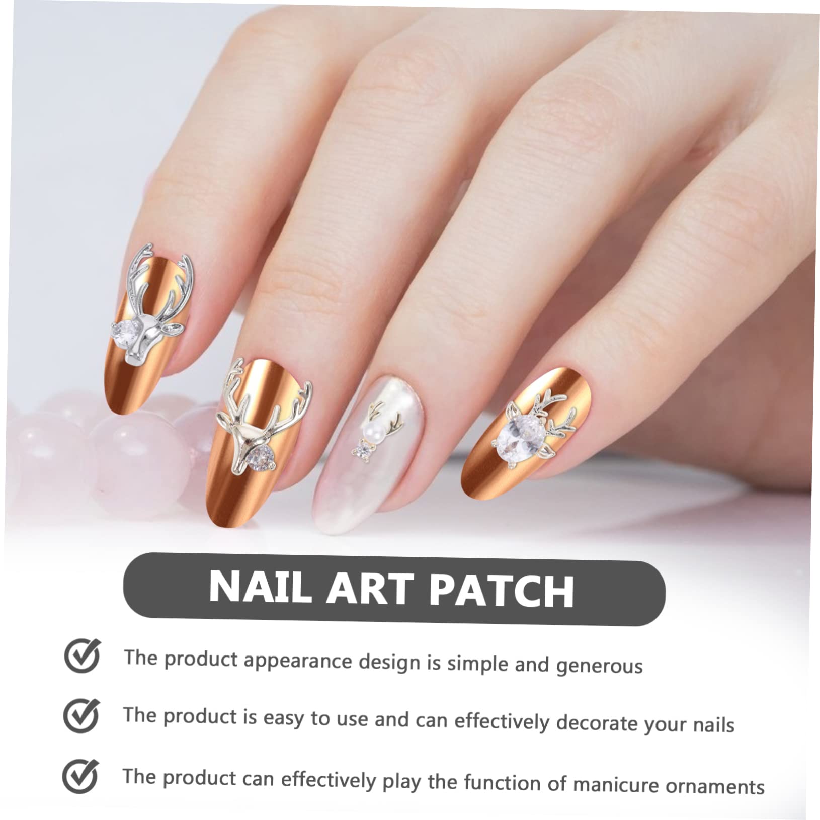 2 Set Accessori Per Unghie Con Design Corno Cervo E Zirconi Charms Per Nail Art Te Per Domestico 16 Pezzi * 2
