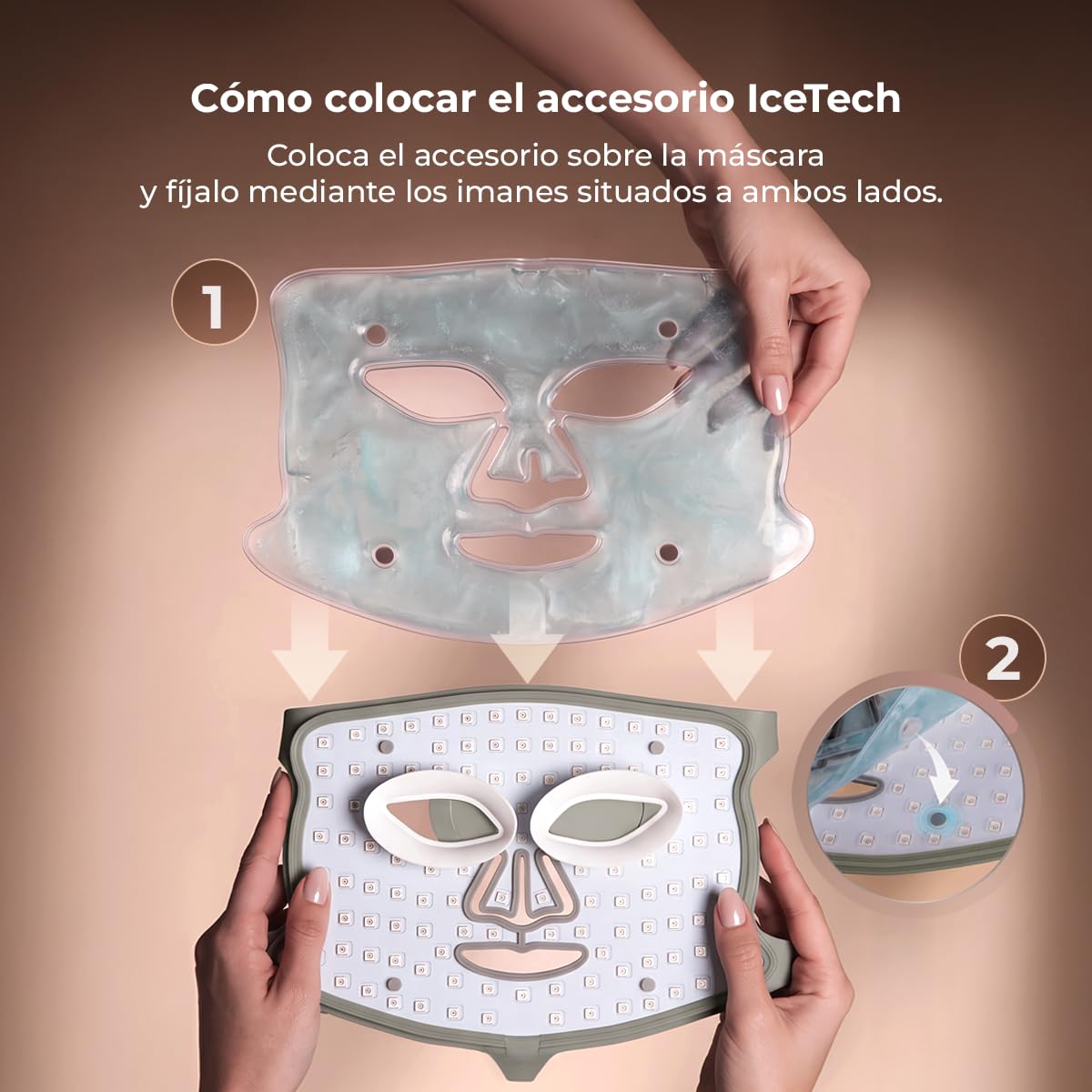 Cecotec Máscara Facial LED 9 Colores - 448 Puntos de Luz FaceCare LÜM Ice | Silicona Flexible libre de UV, 9 Funcionalidades, Luz Infrarroja (NIR), 112 LEDs (448 chips), Accesorios Efecto Frío