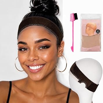 Wig Grip Band Women Adjustable Wig Gripper with Ear-Cutouts Natural Lace Edge - Adjustable Non-Slip Off Band with Velcro Comfortable Breathable No-Headache Brown