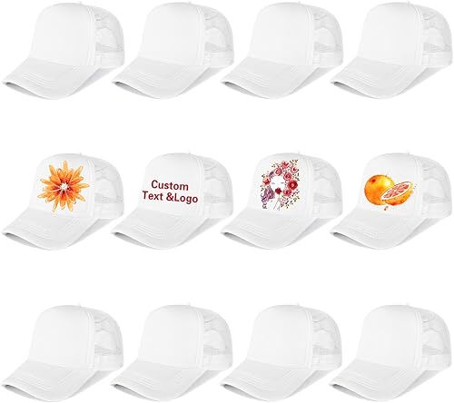 Ultrafun Paquete de 12 sombreros de camionero de verano de malla sublimación en blanco, gorras de béisbol ajustables para hombres y mujeres