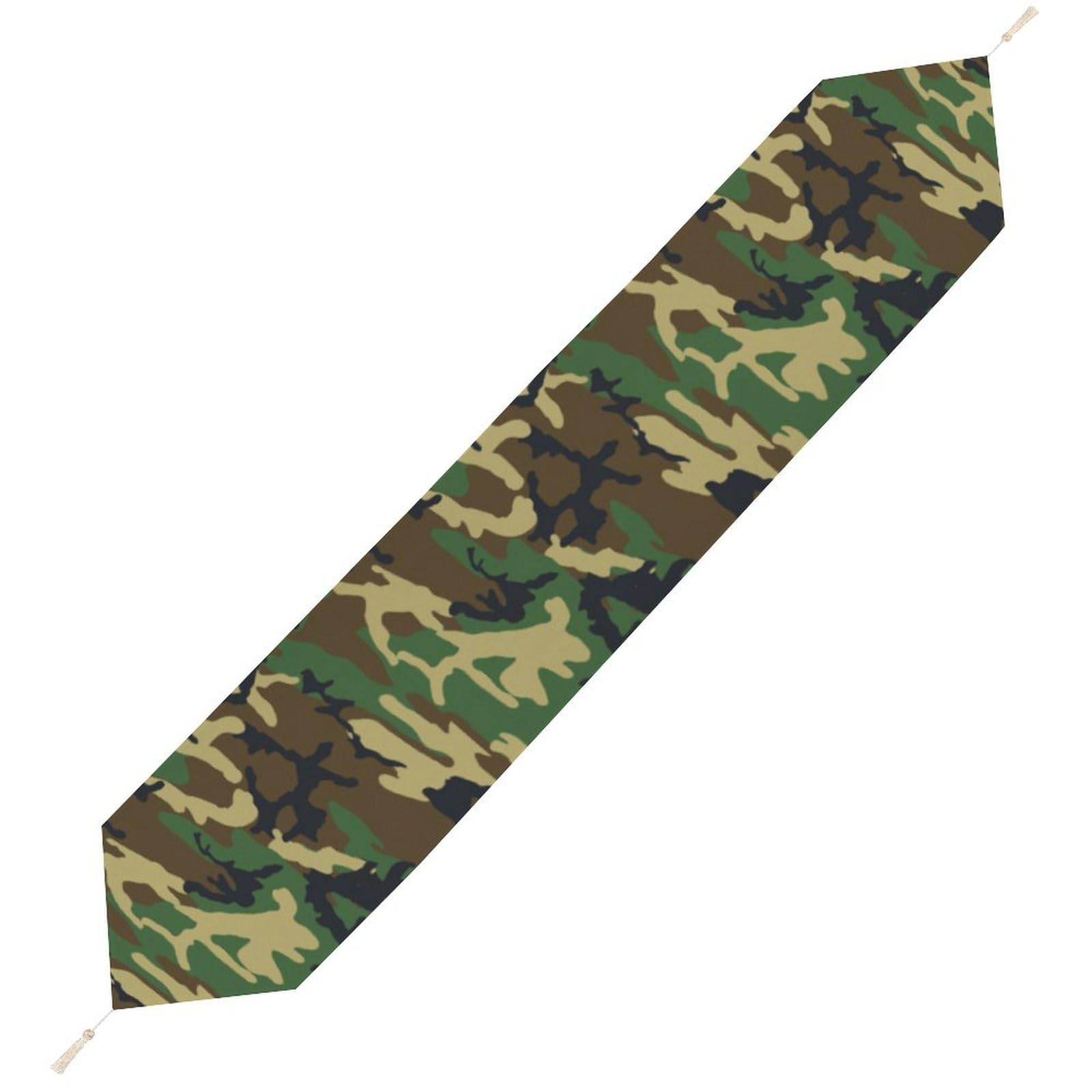 JZemdybill 178*33cm Table Runner with Tassel, Camouflage Pattern Table Runner, Table Decoration for Kitchen, Party, Restaurant