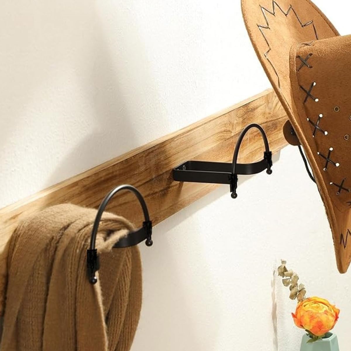 Cowboy Hat Wall Rack with Cap Hanger Wall-mounted Hat Display Stand for Baseball Caps for Home and Store Use