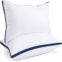 Memory Fiber Sleeping Pillow | Height Adjustable | Soft & Fluffy Comfort | White & Blue | 27 x 16 Inch | Set of 2 |Free Extra Fiber for Custom Comfort (300 Grams)
