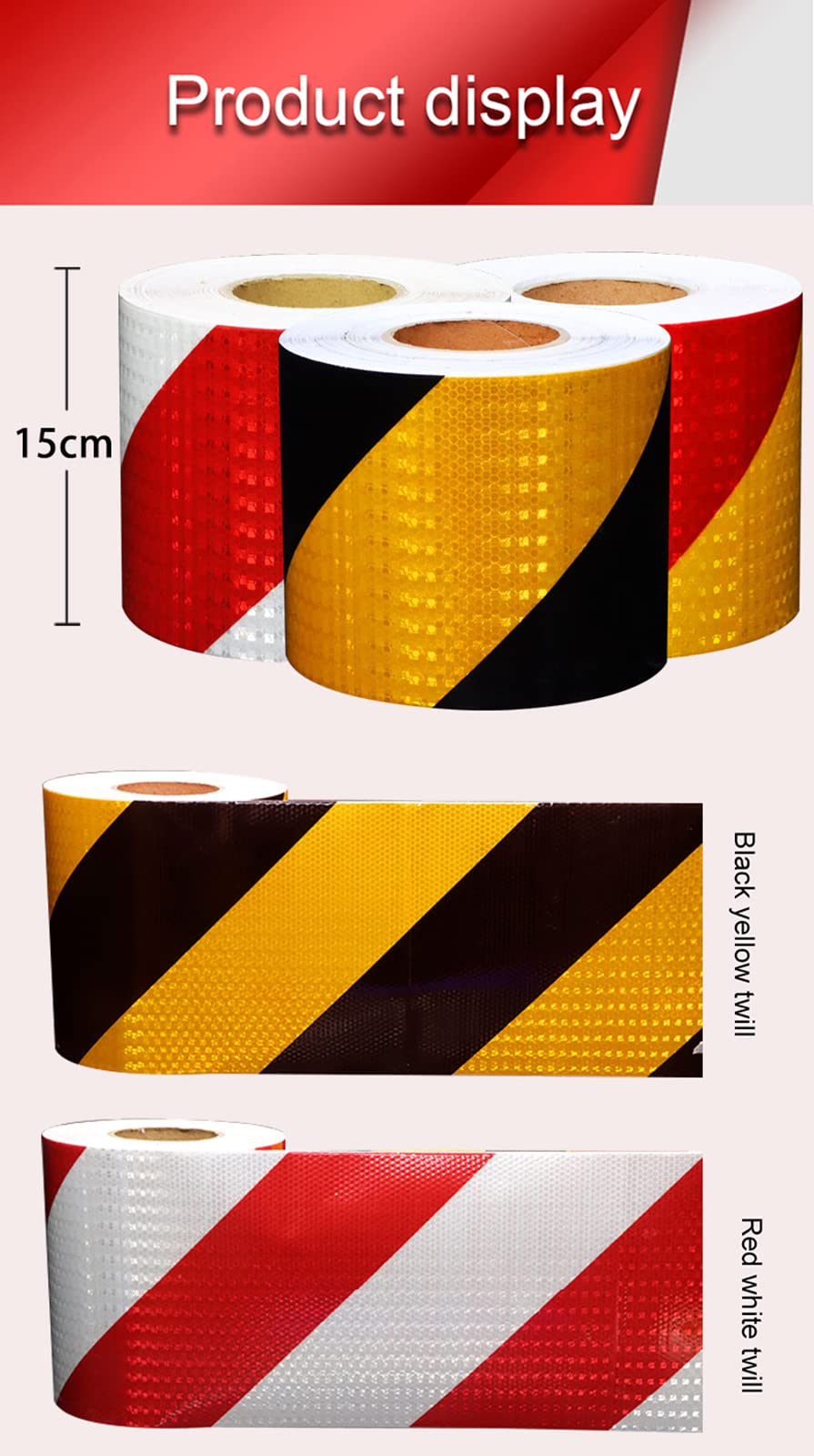 Cinta de señalización de peligro, Cinta Reflectante Multicolor 15cm x 3-50m(Red Yellow,50m)