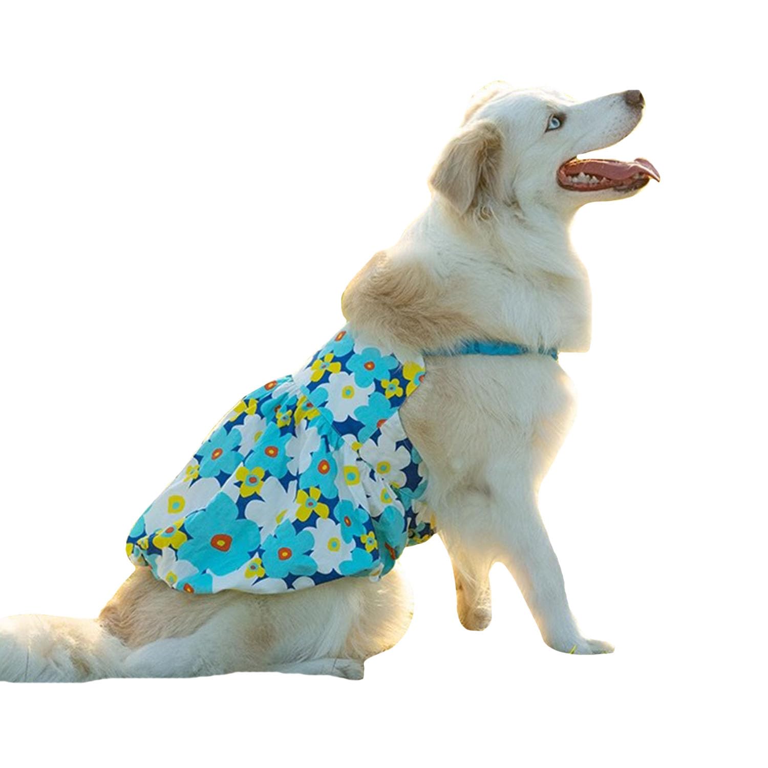 FLAdorepetLarge Dog Princess Dress,Floral Dog Wedding Birthday Holiday Dress for Medium Large Dogs Girl,Spring Summer Dog Clothes for Bulldog Labrador Golden Retriever(Blue, 9XL)
