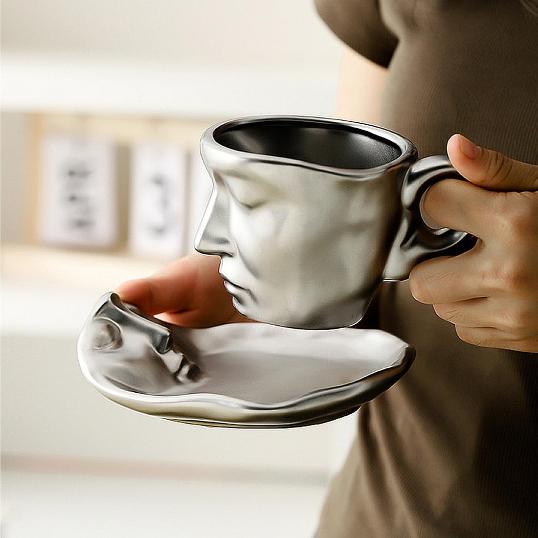 BizimHesap Kissing Cappuccino Cups and Saucer Set Coffee Set Coffee Cups Ceramic Engagement Gifts Wedding Gifts for Bride and Groom Mr and Mrs Gifts for Couple China Tea Cup Wedding Gifts for Couple