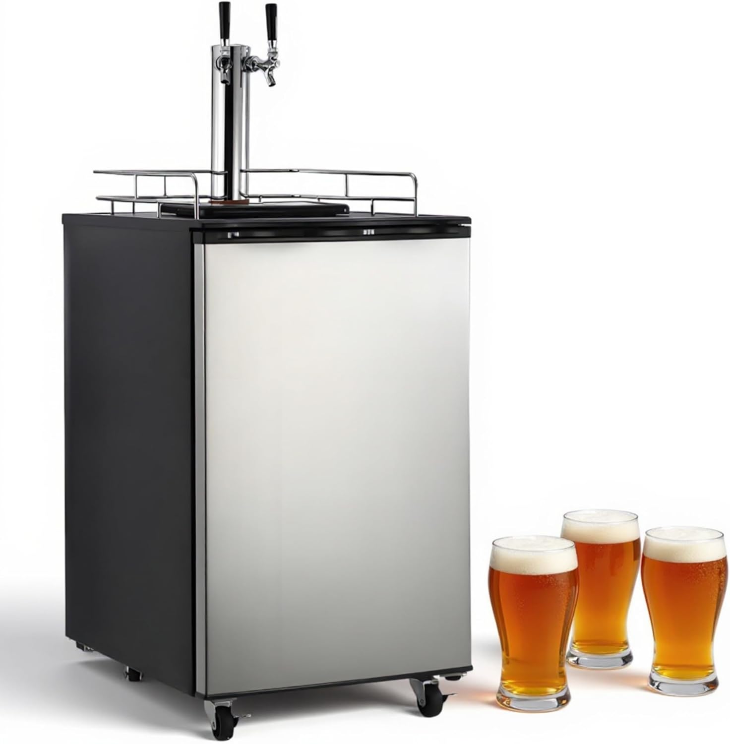Kegerator，6.1 CF Dual Tap Kegerator, Full Size Stainless Steel Beer Dispenser with Adjustable Temperature Control (32°F-50°F), 170L Capacity, Includes Drip Tray