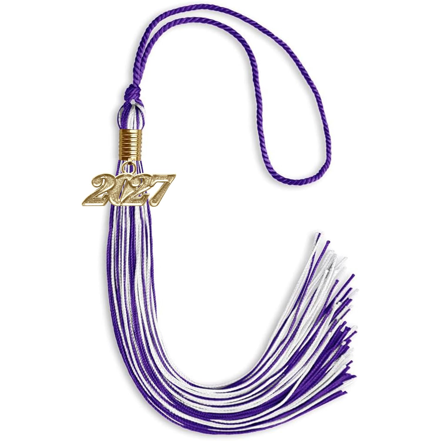 Endea Graduation Mixed Double Color Tassel with Gold Date Drop (Purple/White, 2027)