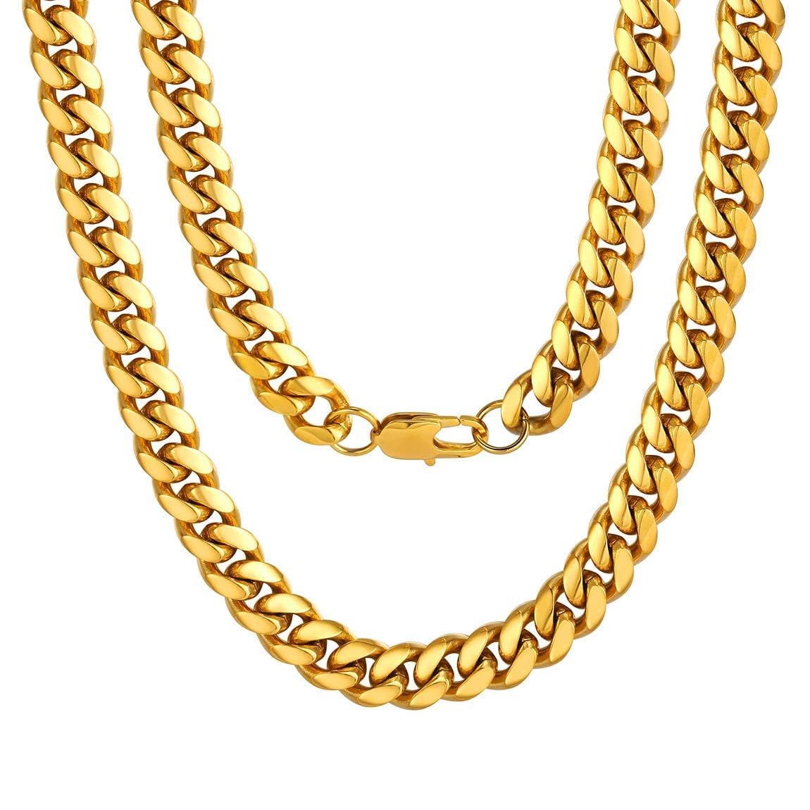 ChainsPro Men Chunky Miami Cuban Chain Necklace, Custom Available, 4.8/6/10/14mm Width, 18/20/22/24/26/28/30inch Length, Gold Plated/Stainless Steel/Black, Send Gift Box