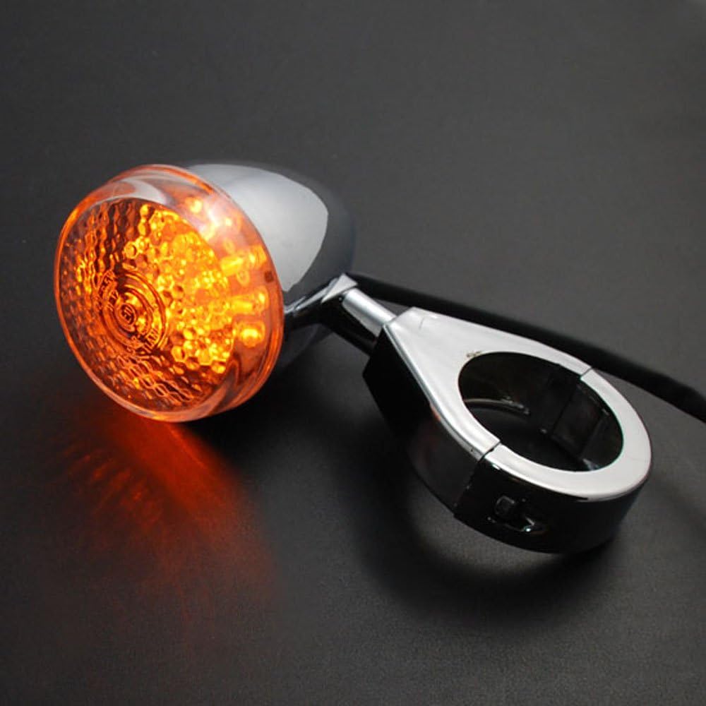 Chrome Clear Amber 20-LED Turn Signal Light 41mm Fork Clamp Compatible with Front Motorcycle Honda Ducati Harley
