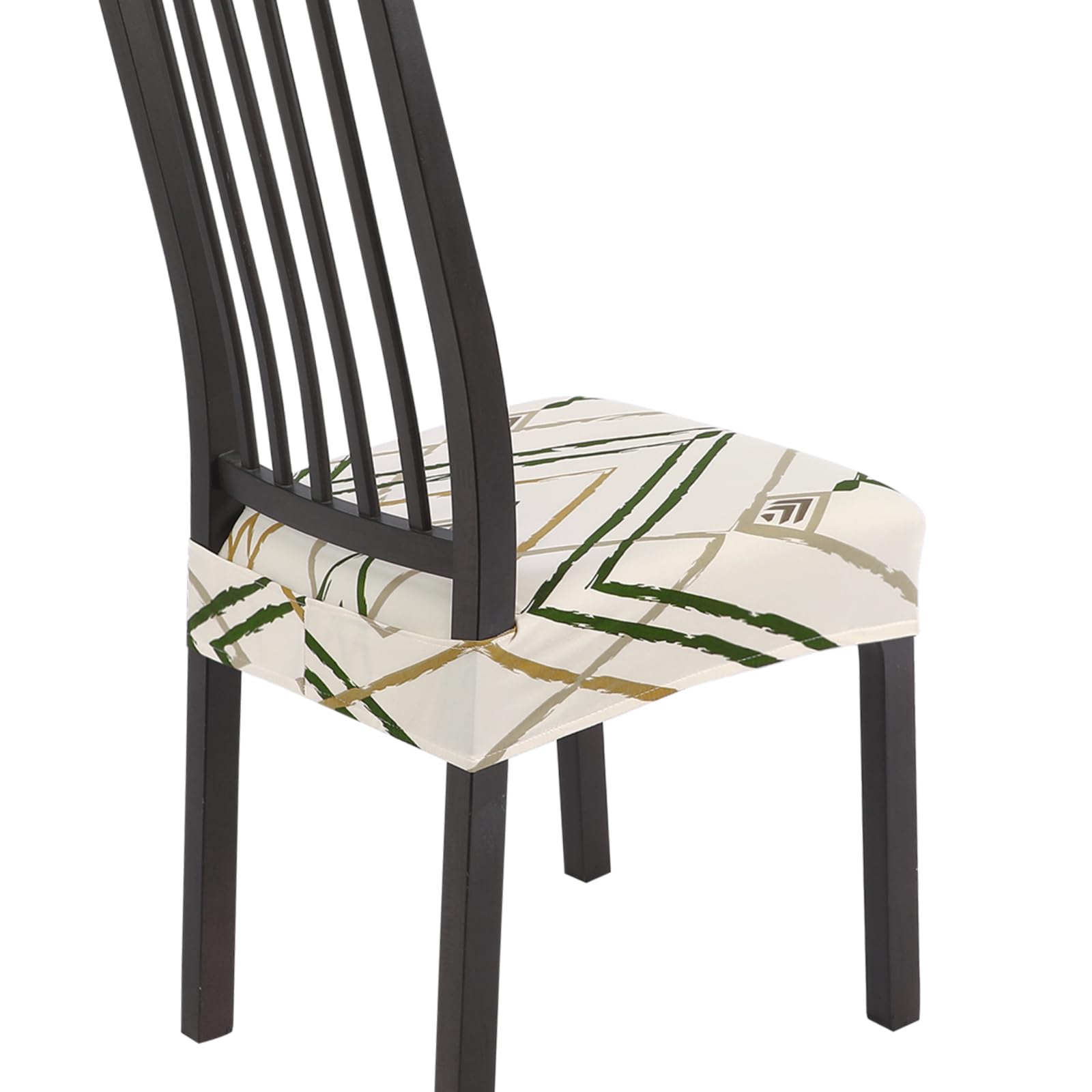 SearchI Dining Chair Seat Covers Set of 4, Stretch Removable Chair Covers for Dining Chairs, Kitchen Chair Covers Protector(Brown Green Stripe)