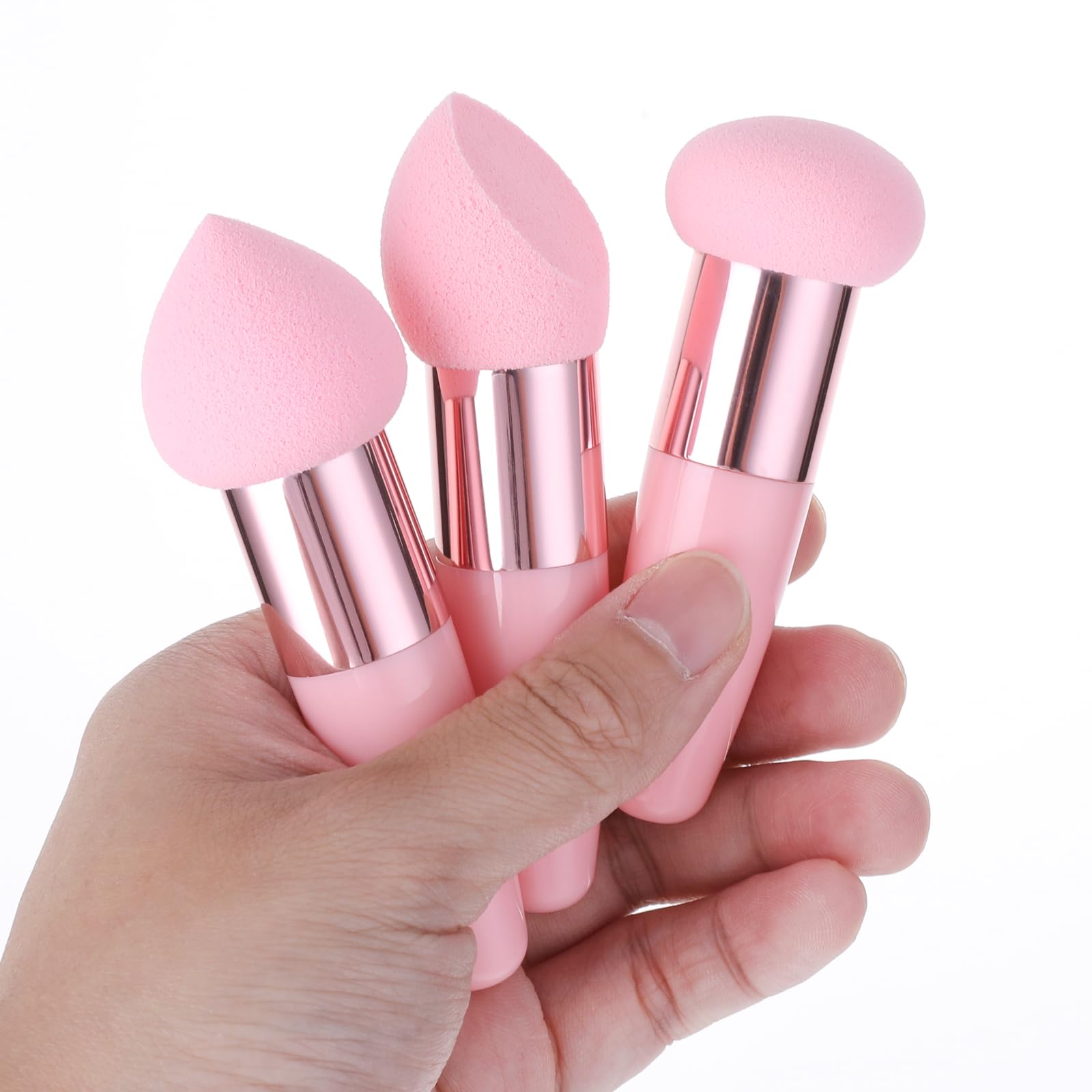 Sibba Make Up Schwammhalter Puderquaste 6 Stück Beauty Mixer Mischapplikator Pilze Foundation Pinsel Gesichts Creme Griff Pinsel Kosmetikkopf Kleiner Rouge Make Up Set Concealer (Rosa, Beige)