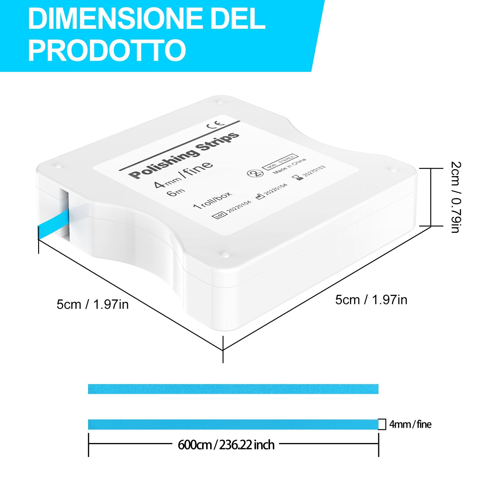 AISEELY Strisce Sbiancanti Denti, Sbiancante Denti di Strisce per Lucidatura Dentale, 1pcs 6m/Rotoli/Scatola di Carta Vetrata per Pulizia Denti, 4mm di Spessore Sbiancante Denti Professionale Kit