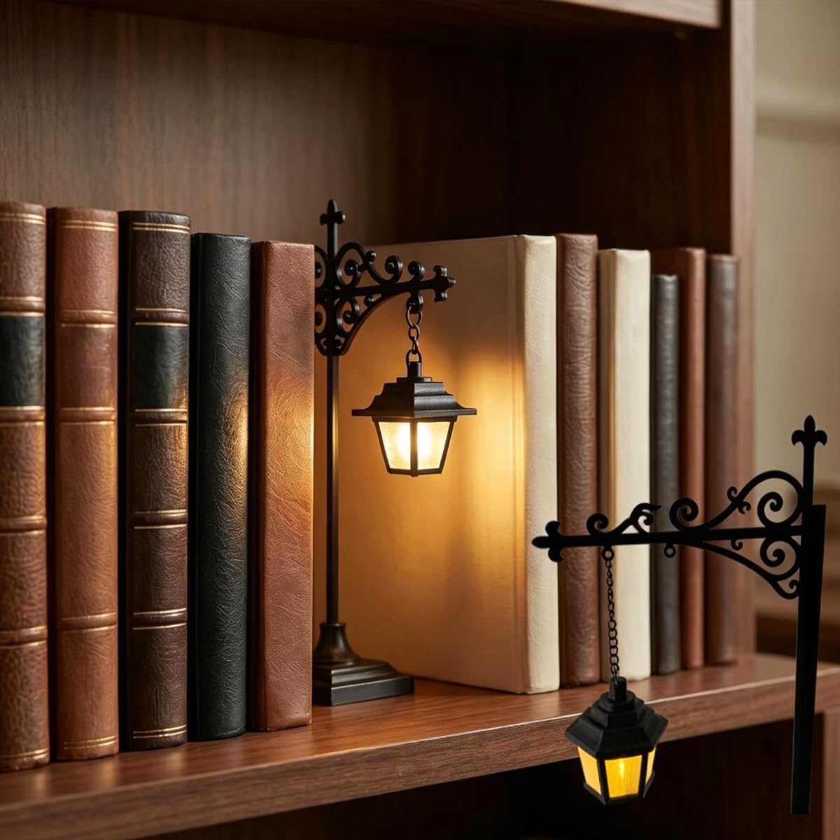 Library Lantern Mini Bookshelf Lamp, Book Accessories for Shelves, Aesthetic Bookish Decor, Library Accessories, Bookish Gifts (B)