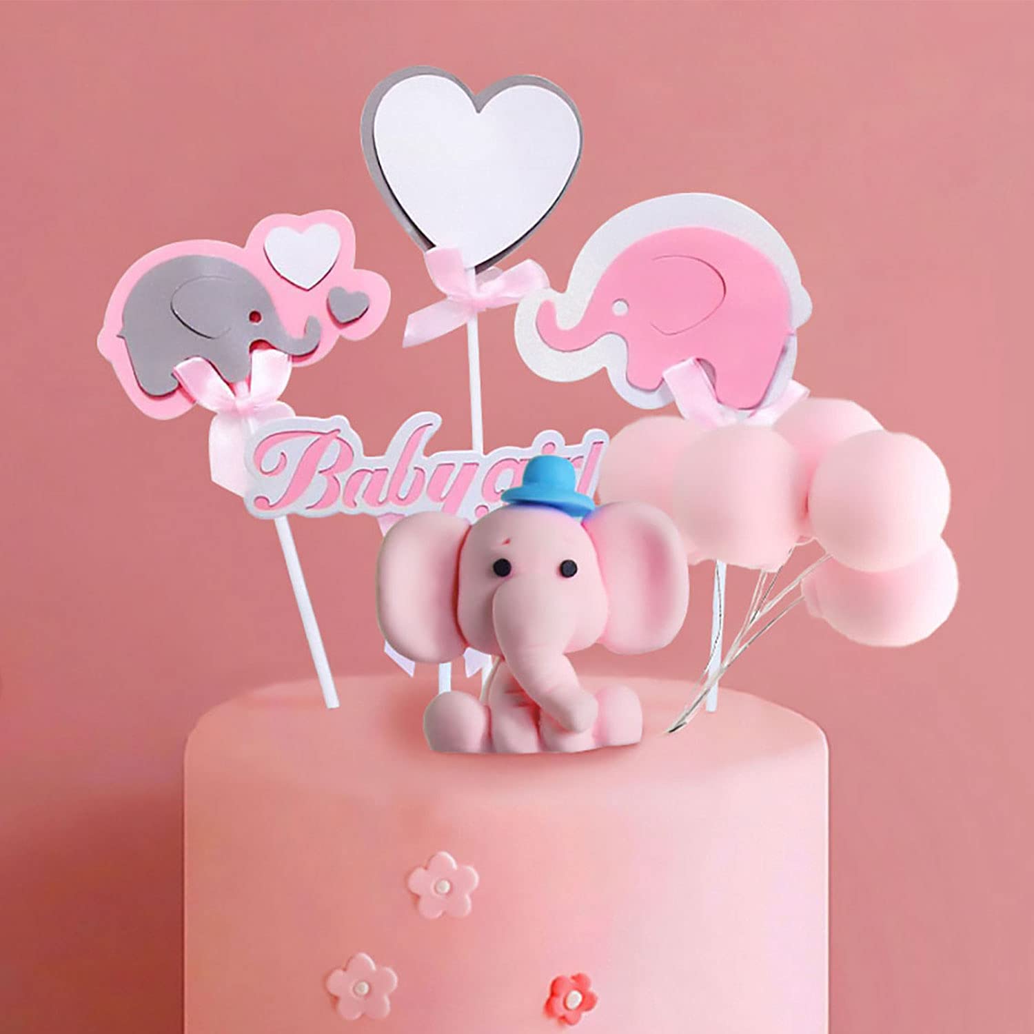 Pink Elephant Cake Topper / Baby Shower / Birthdays 1st, 2nd and 3rd