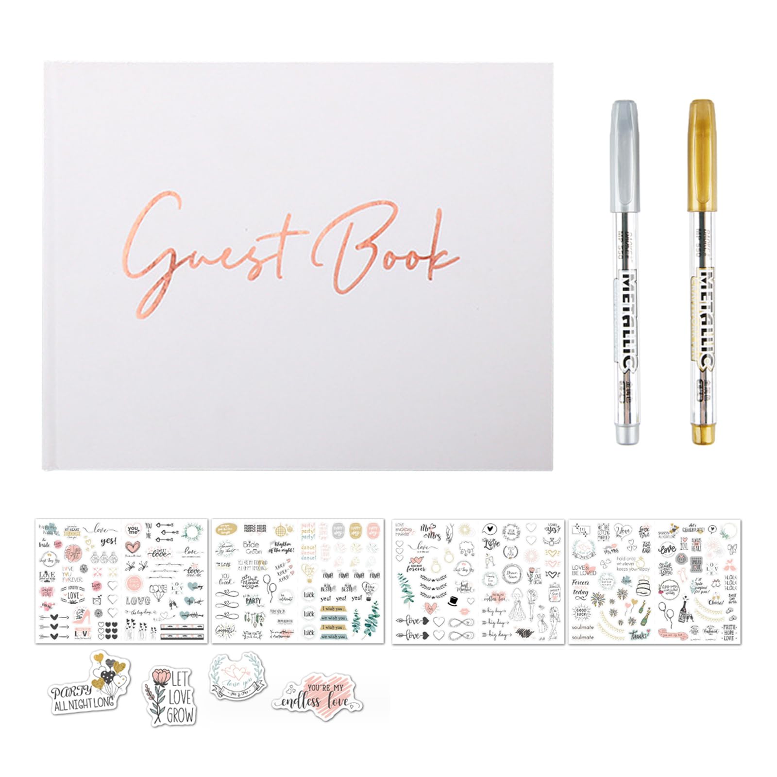 Libro De Visitas De Boda Con Pegatinas, BolíGrafos Metálicos Libro De Boda De Libro De Amigos Álbum De Recortes Libro De Visitas Cumpleaños Decoración De Boda Libro De Visitas De Boda